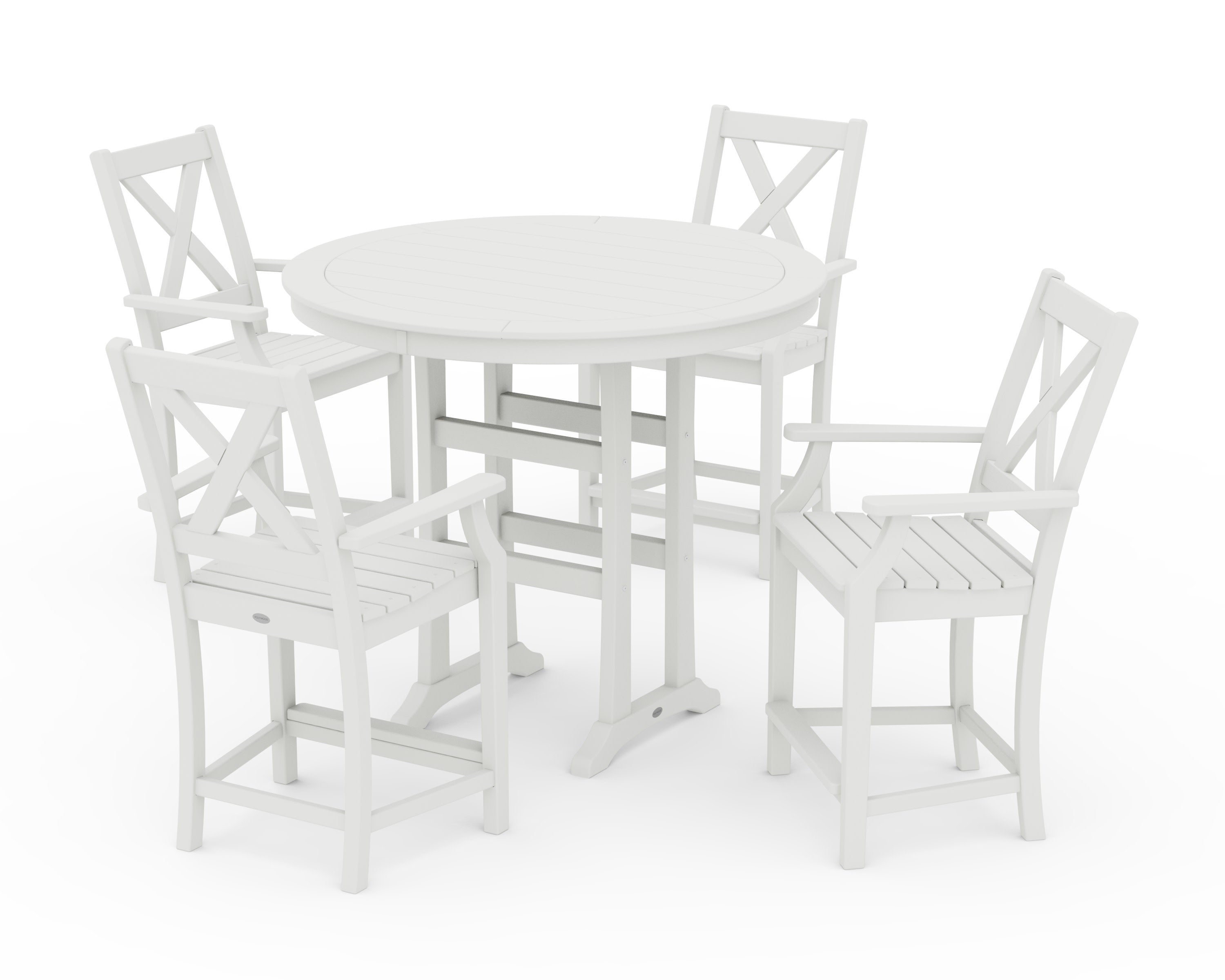 Braxton 5-Piece Nautical Trestle Arm Chair Counter Set in Vintage White