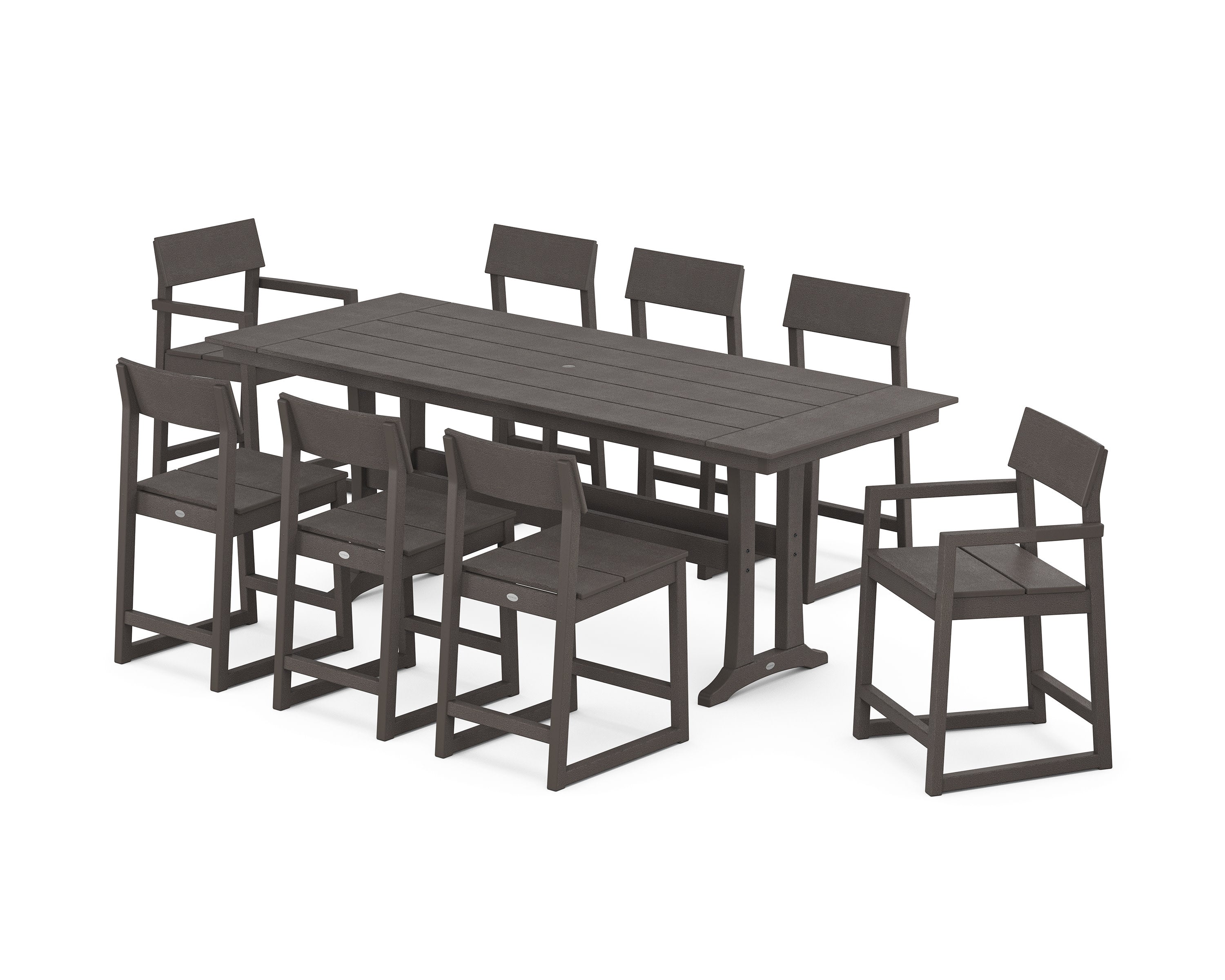 EDGE 9-Piece Farmhouse Counter Set with Trestle Legs in Vintage Coffee