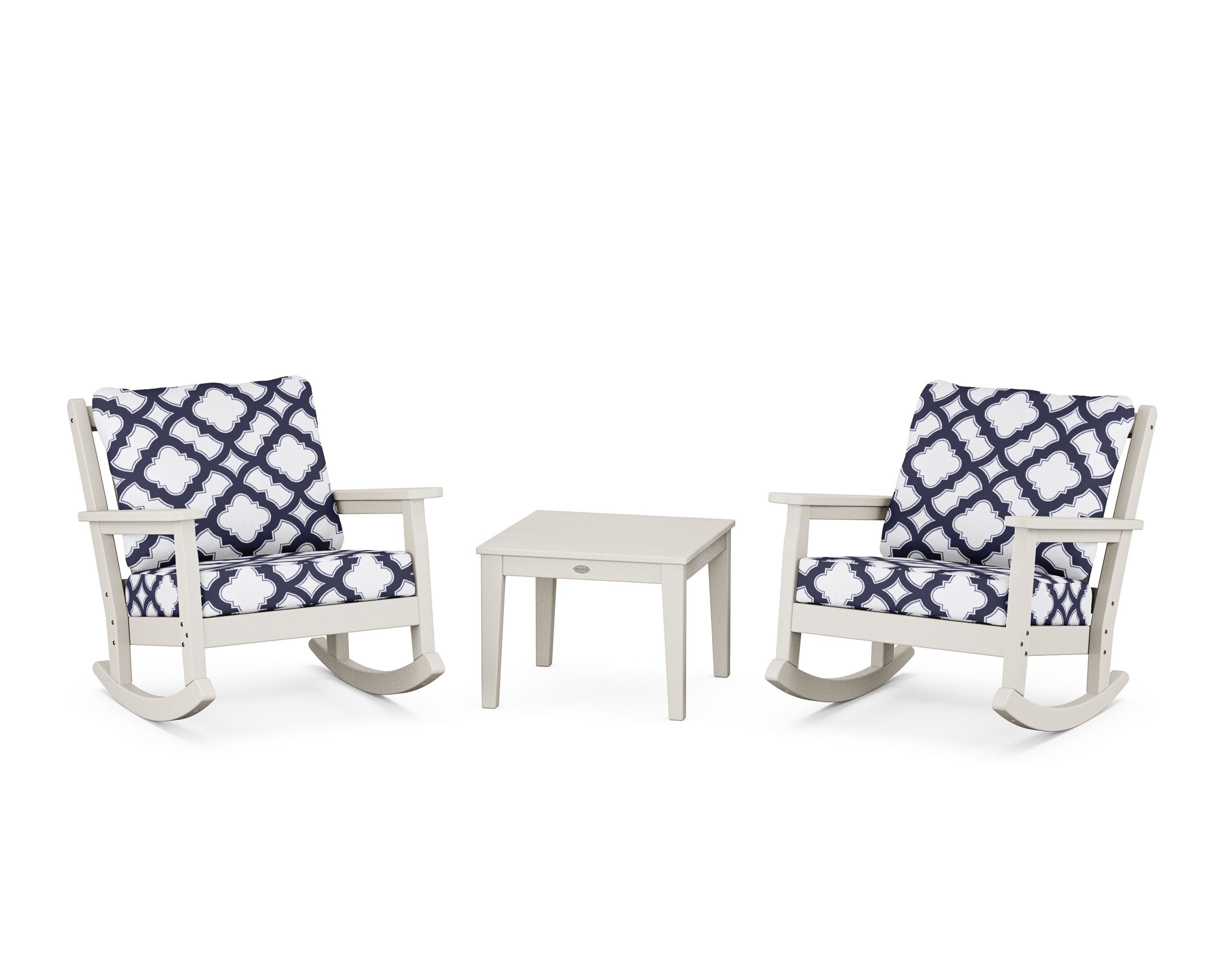 Chippendale 3-Piece Deep Seating Rocker Set in Sand / Trellis Navy
