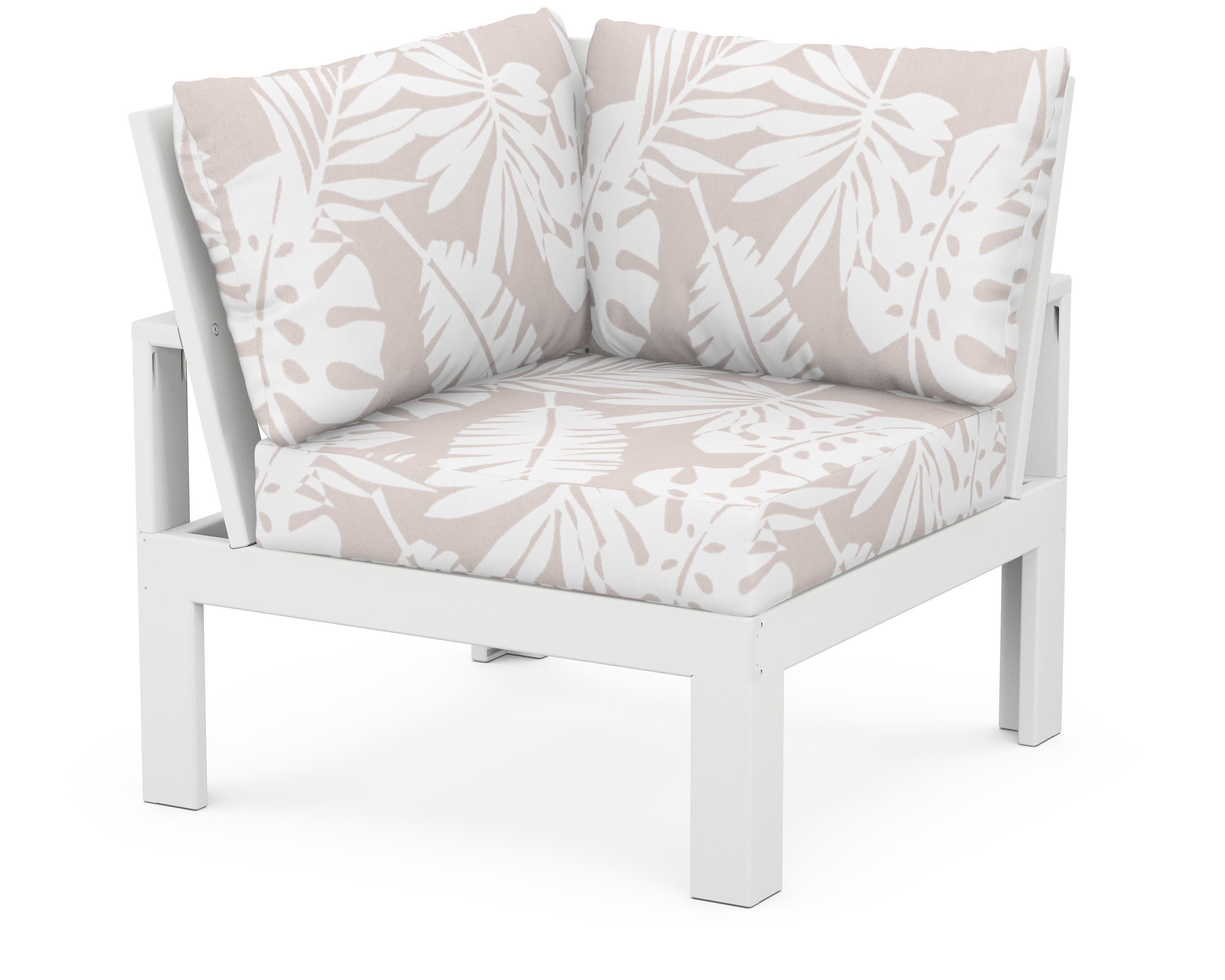 Modular Corner Chair in White / Leaf Dune Burlap