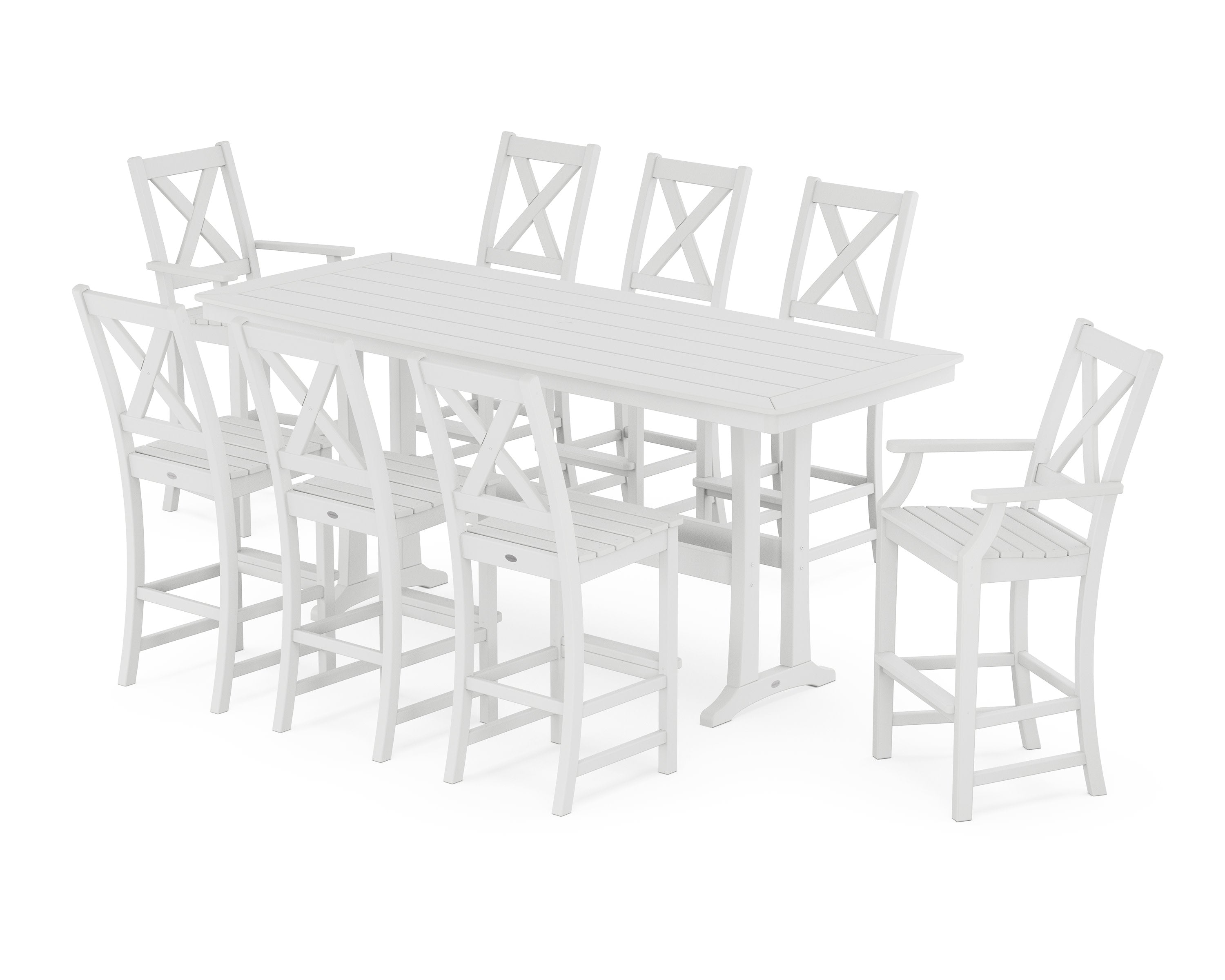 Braxton 9-Piece Bar Set with Trestle Legs in White