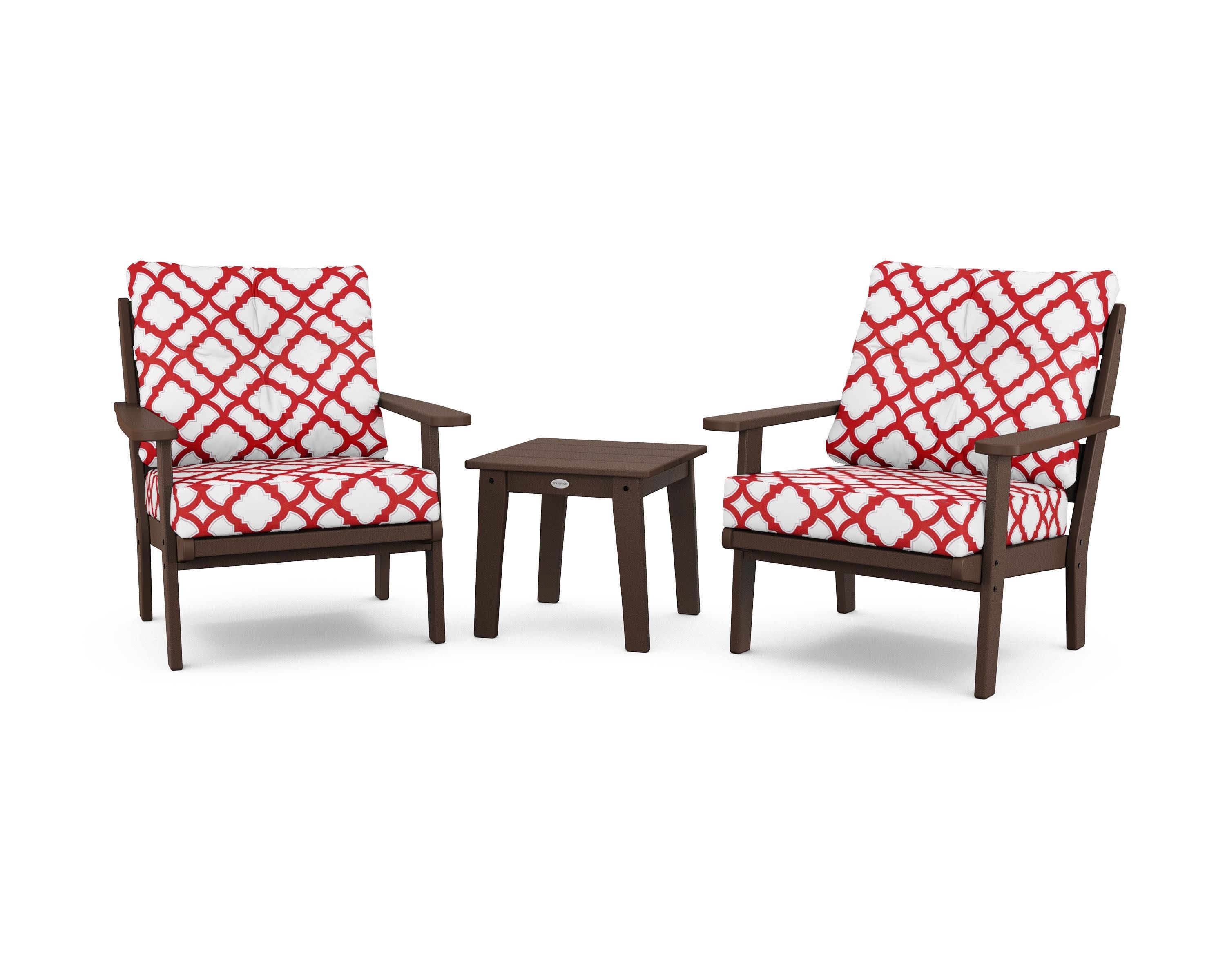 Lakeside 3-Piece Deep Seating Chair Set in Mahogany / Trellis Crimson