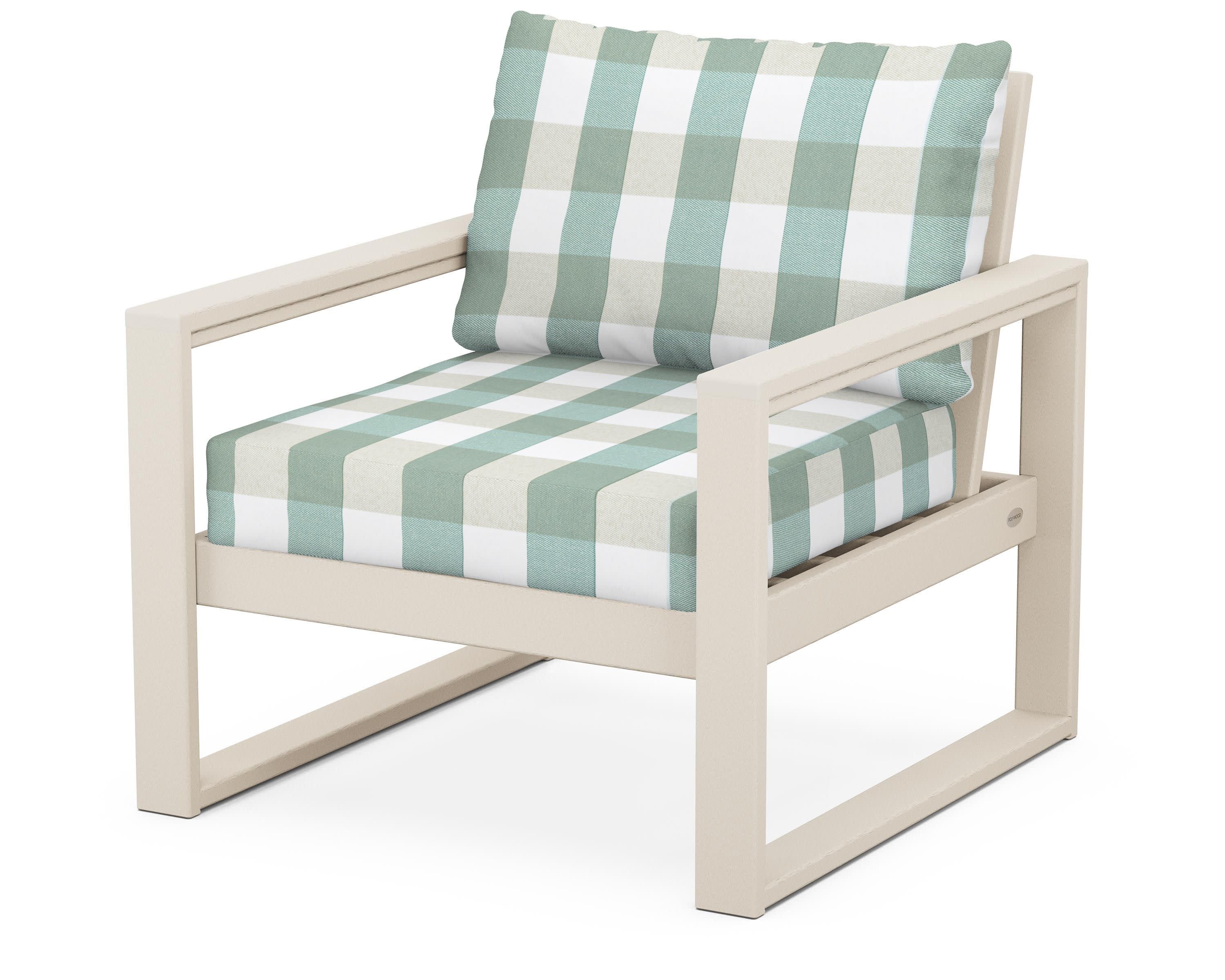 EDGE Club Chair in Sand / Buffalo Plaid Glacier Spa