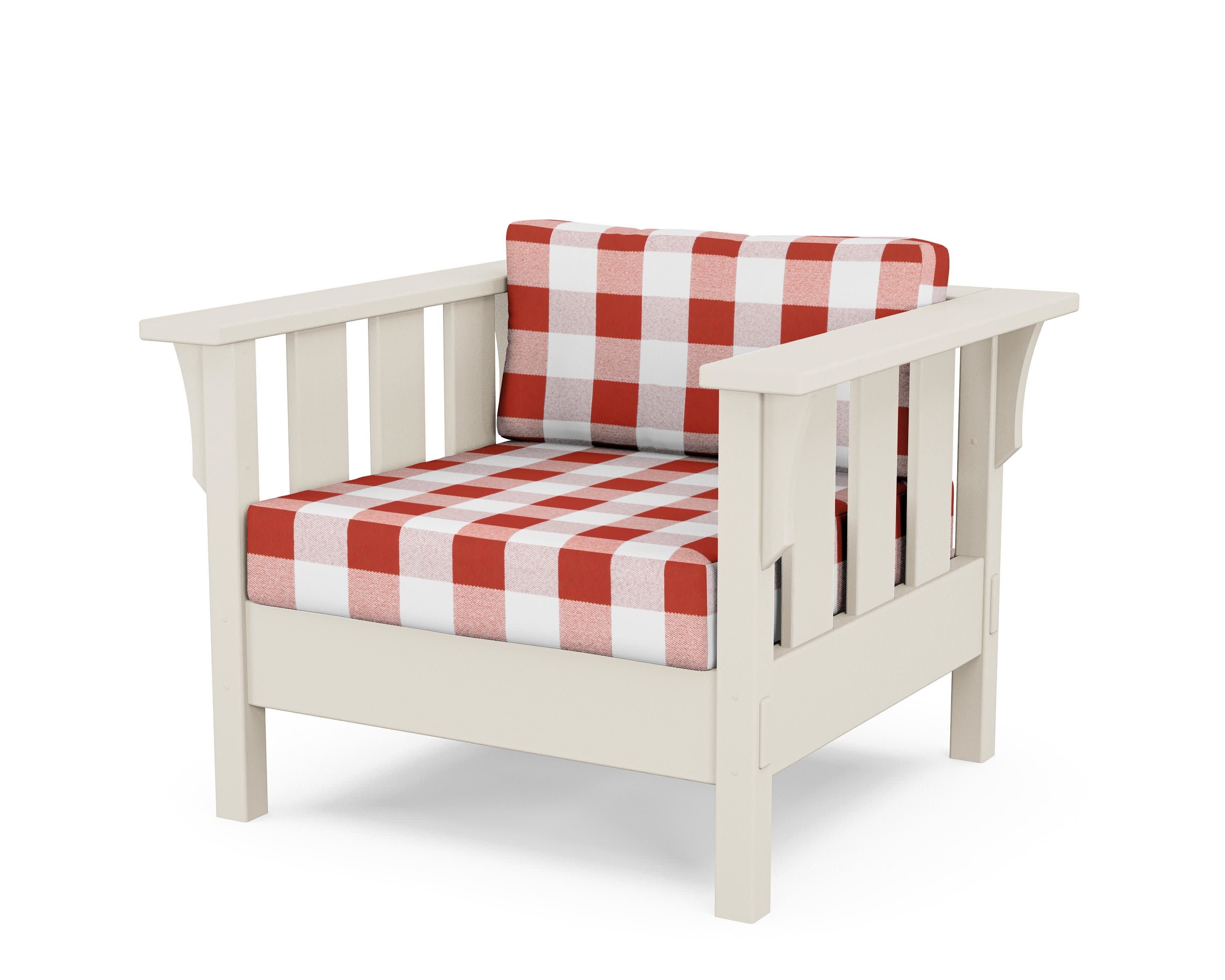 Acadia Deep Seating Chair in Sand / Buffalo Plaid Crimson