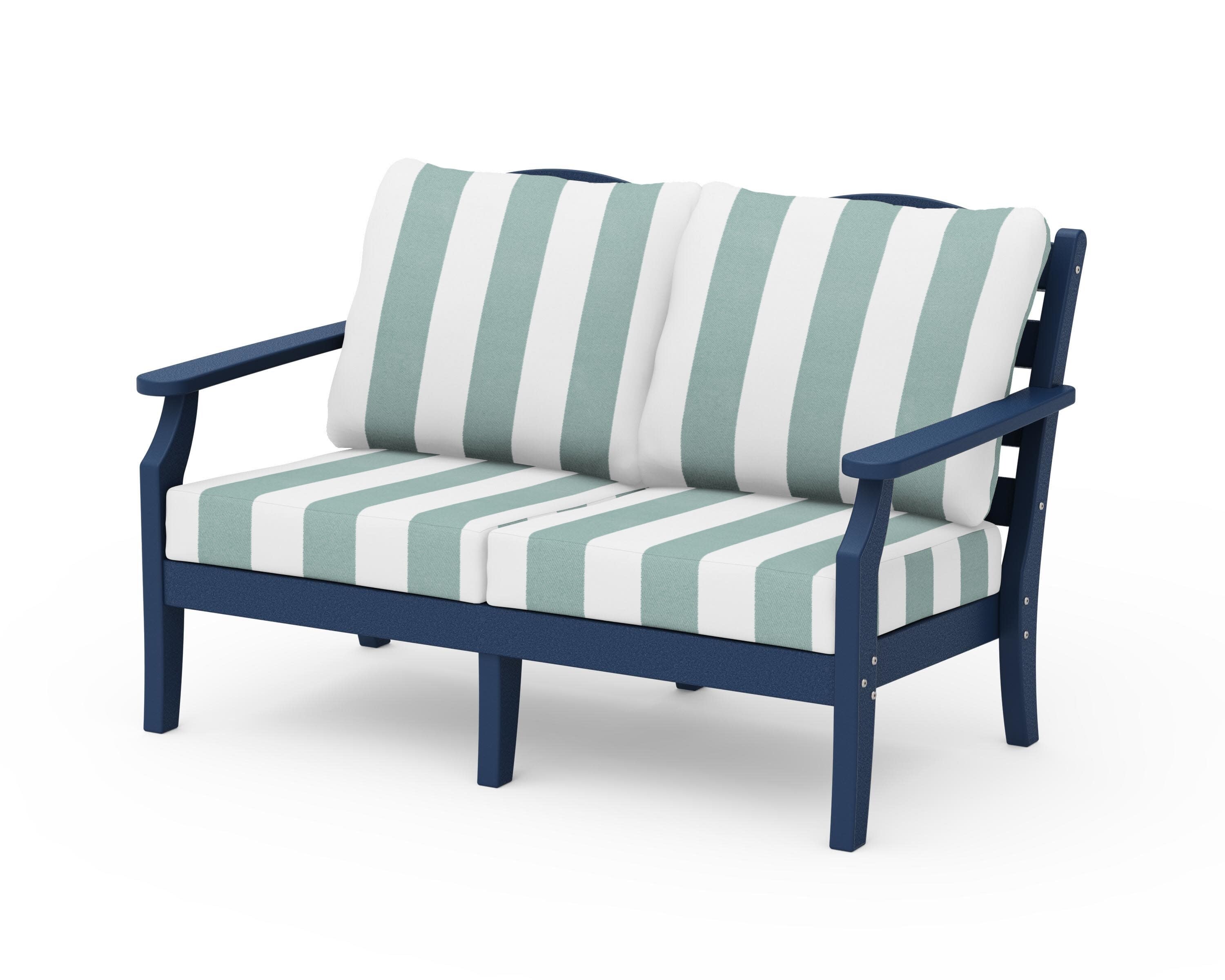 Savannah Deep Seating Loveseat in Navy / Cabana Stripe Glacier Spa