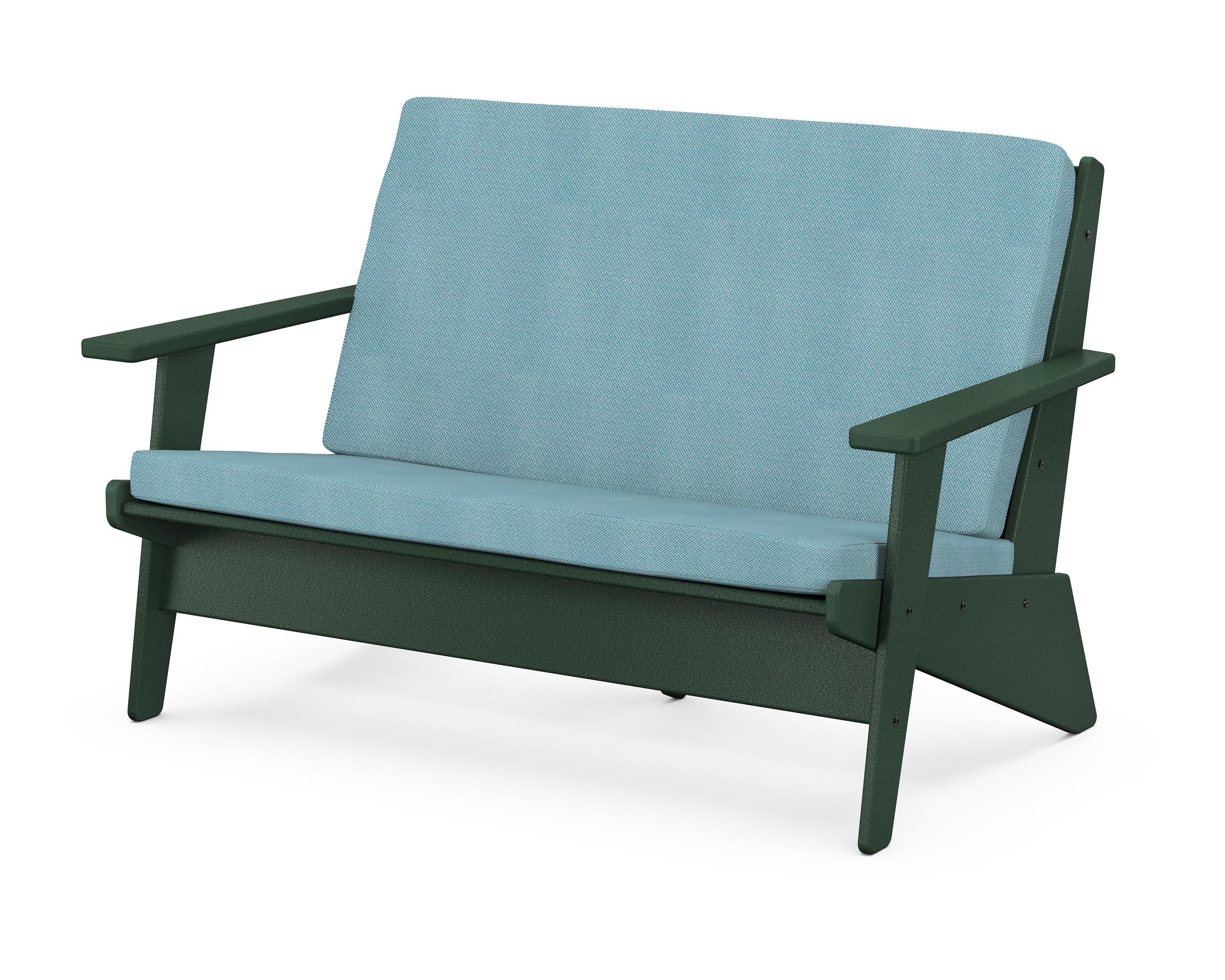 Riviera Modern Lounge Loveseat in Green / Lattice Sky Blue