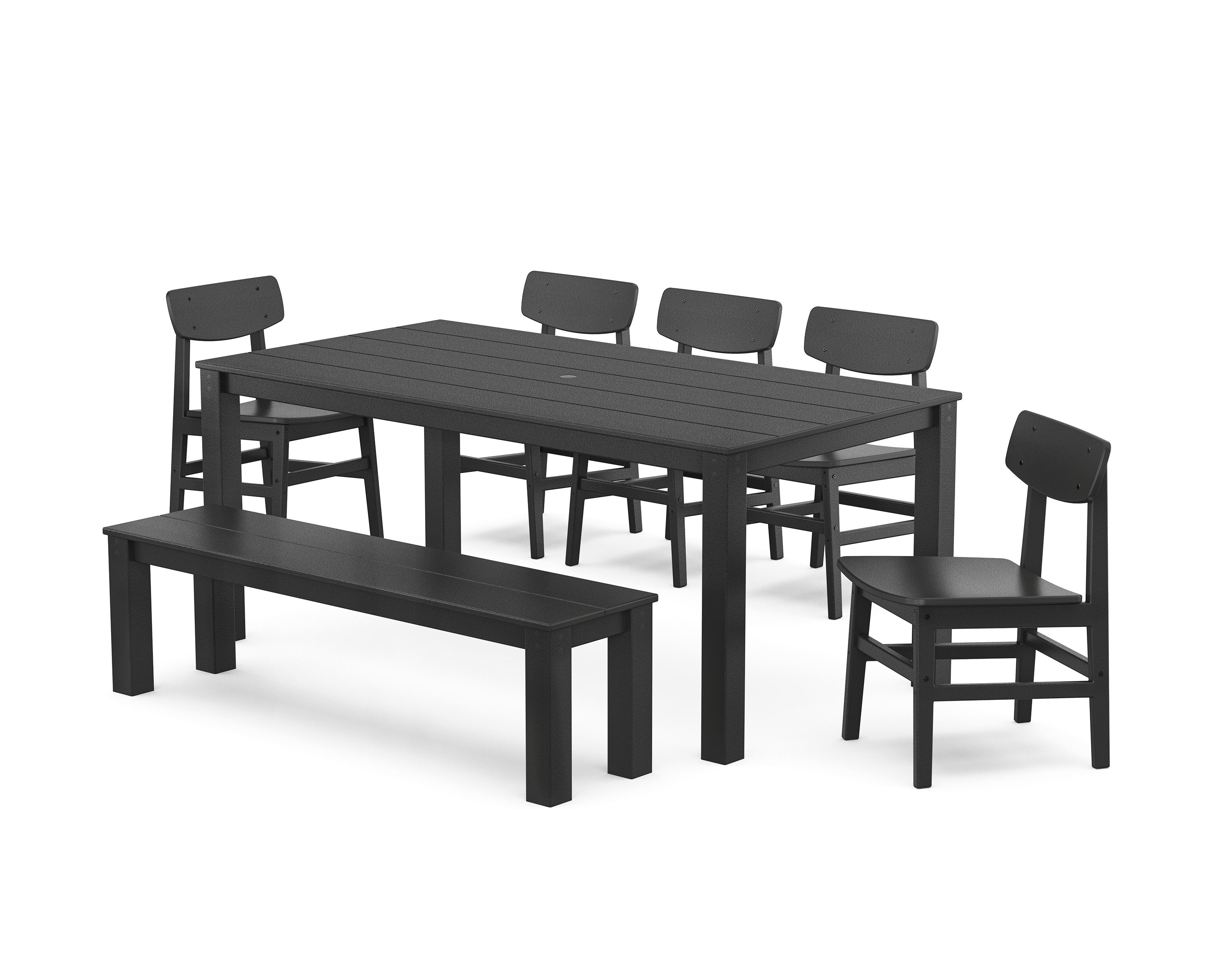 Modern Studio Urban Chair 7-Piece Parsons Dining Set with Bench in Black