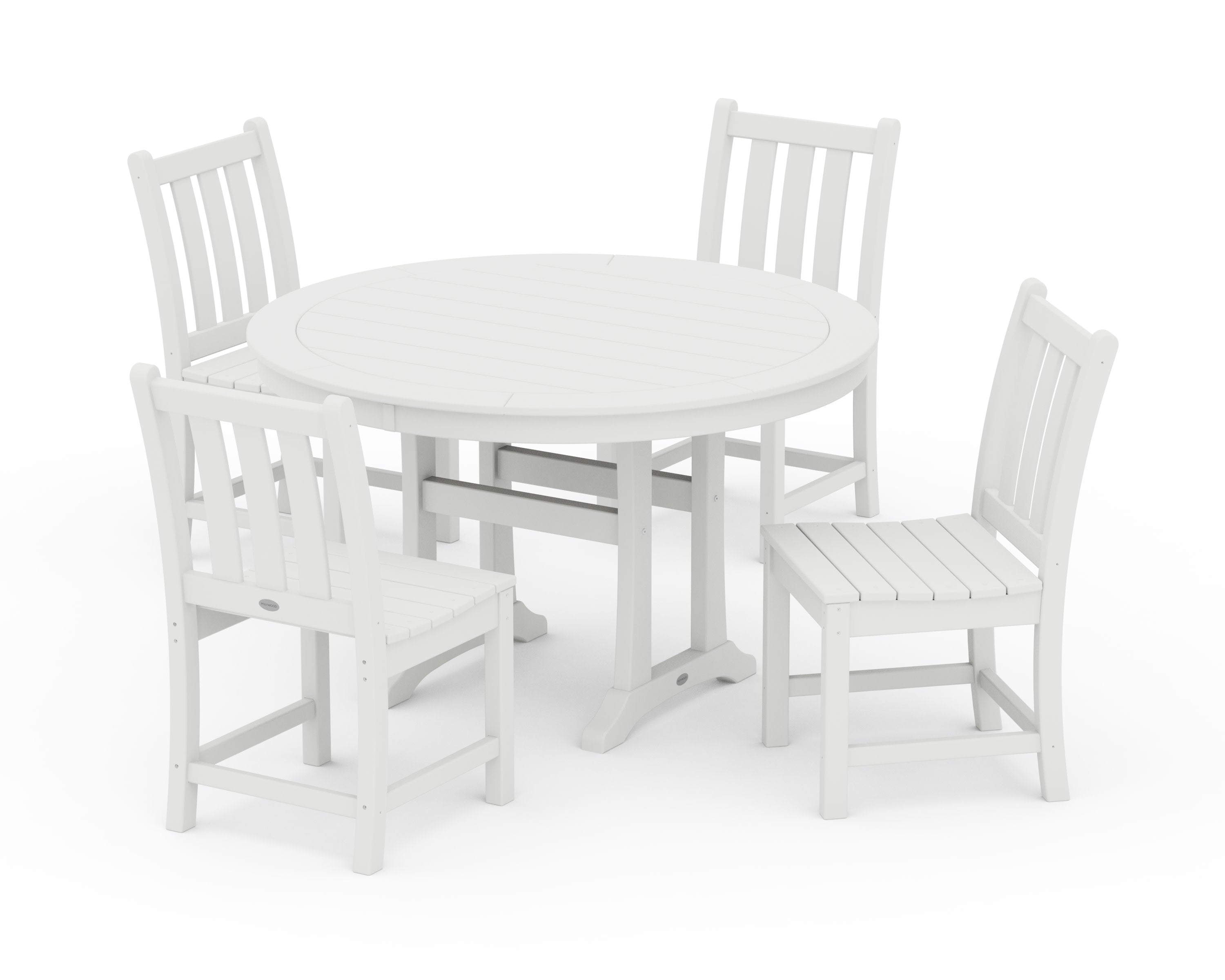 Traditional Garden Side Chair 5-Piece Round Dining Set With Trestle Legs in White