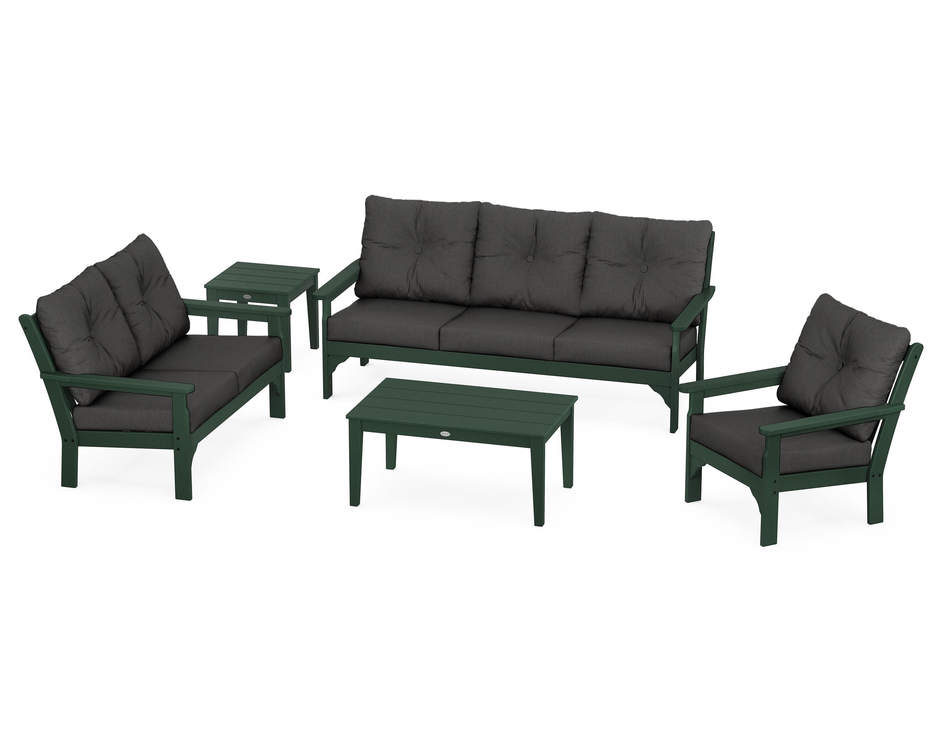 Vineyard 5 Piece Deep Seating Set in Green / Spectrum Carbon
