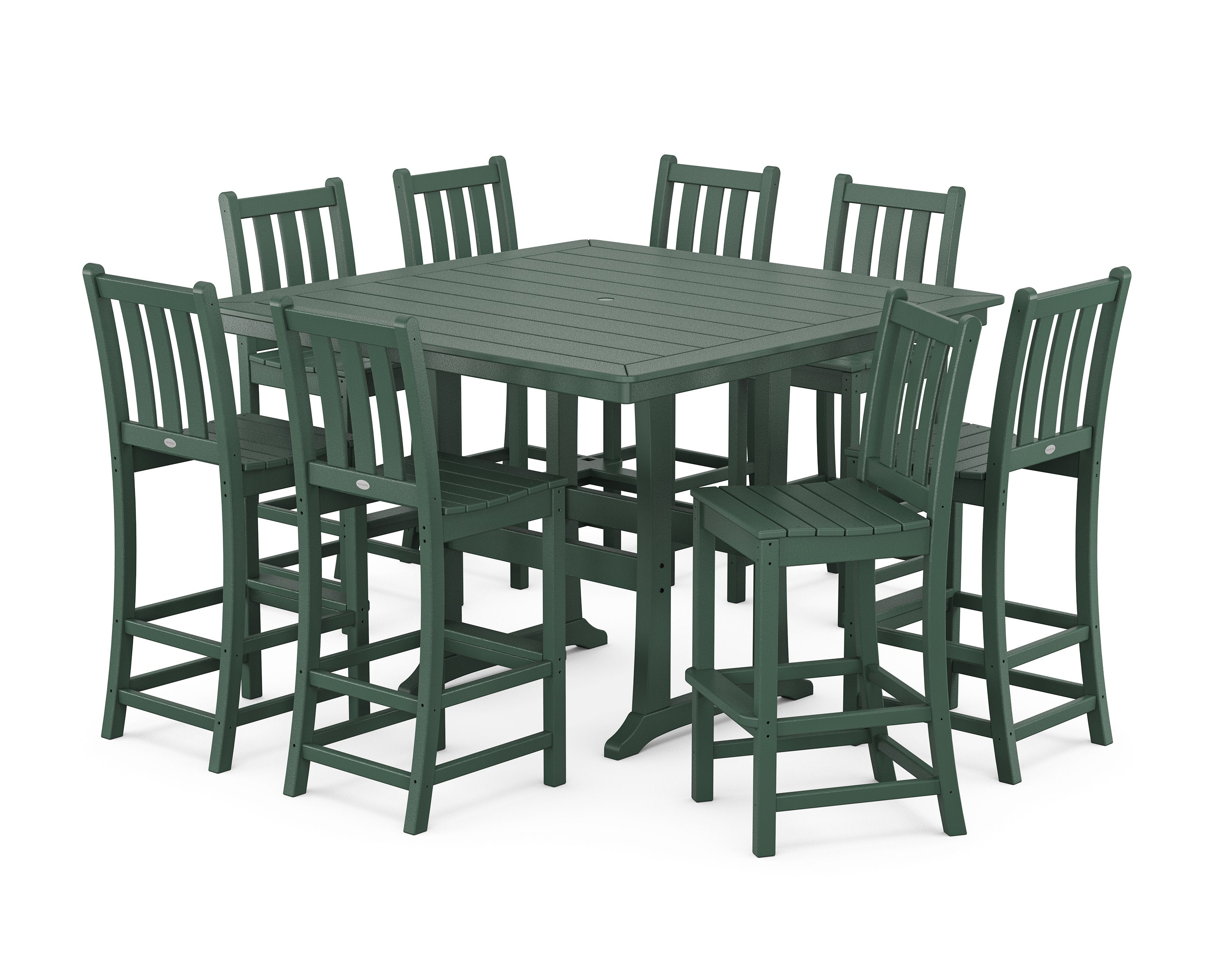 Traditional Garden 9-Piece Nautical Trestle Bar Set in Green