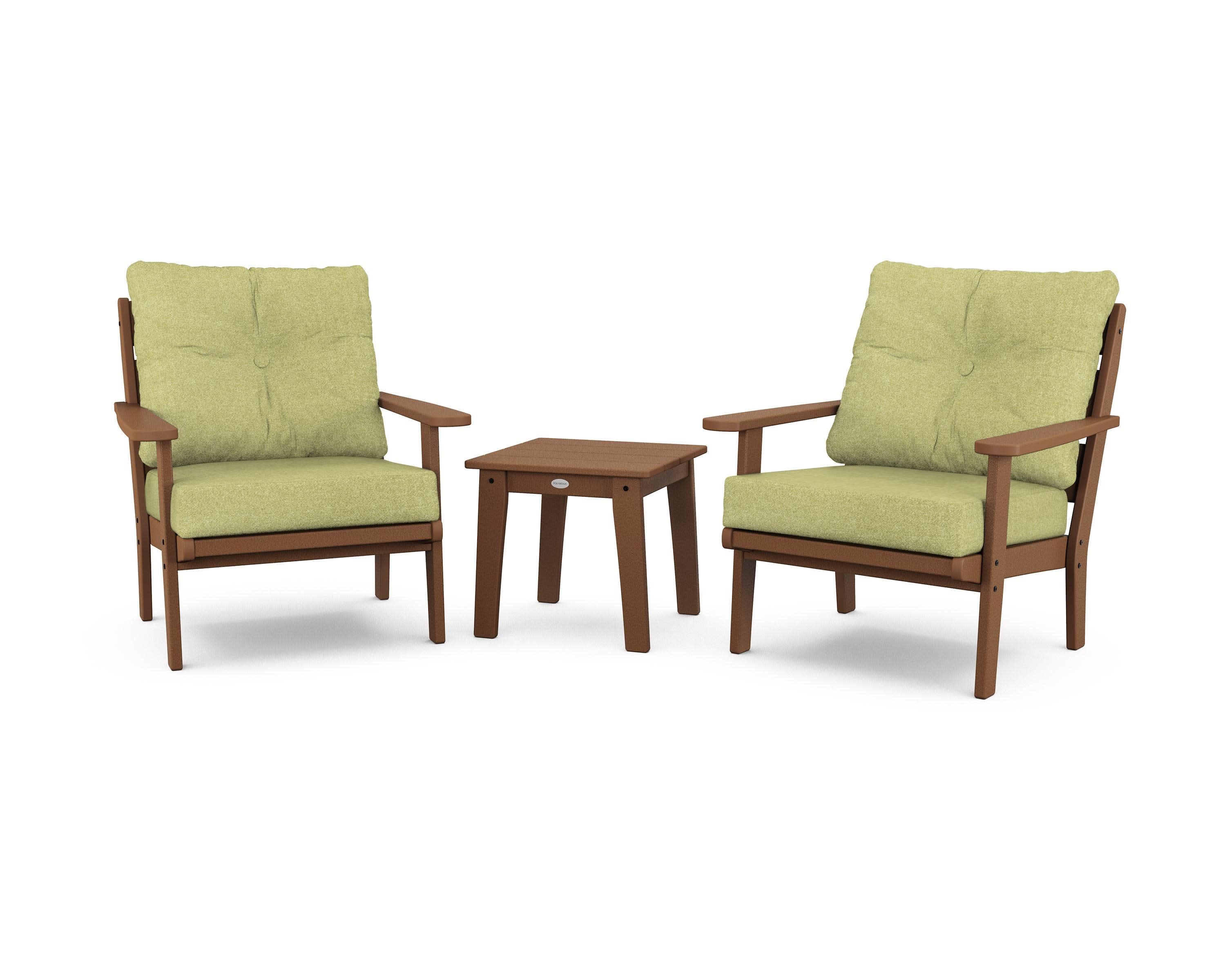 Lakeside 3-Piece Deep Seating Chair Set in Teak / Chartreuse Boucle