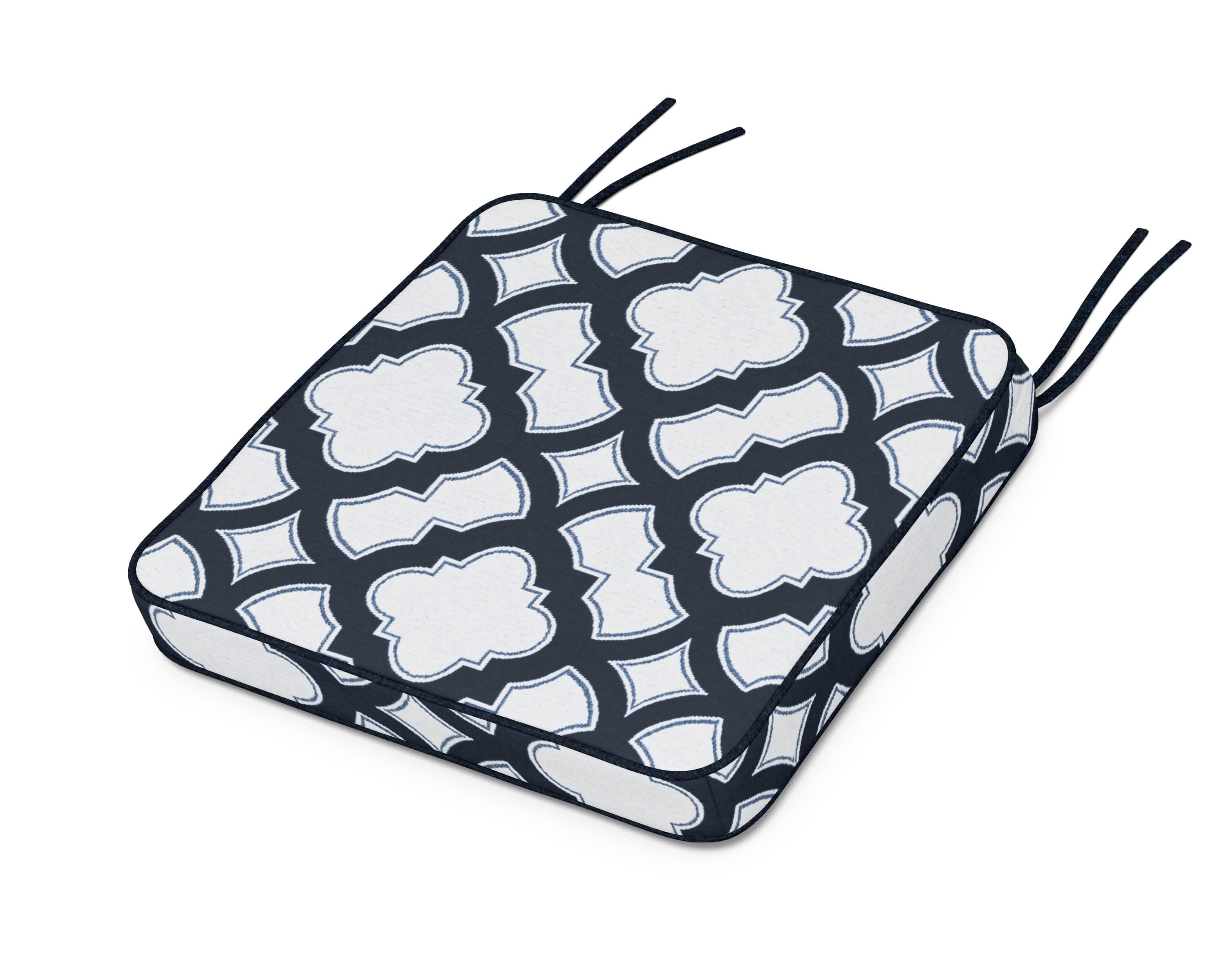 Chinoiserie Side Chair Seat Cushion in Trellis Marine Indigo