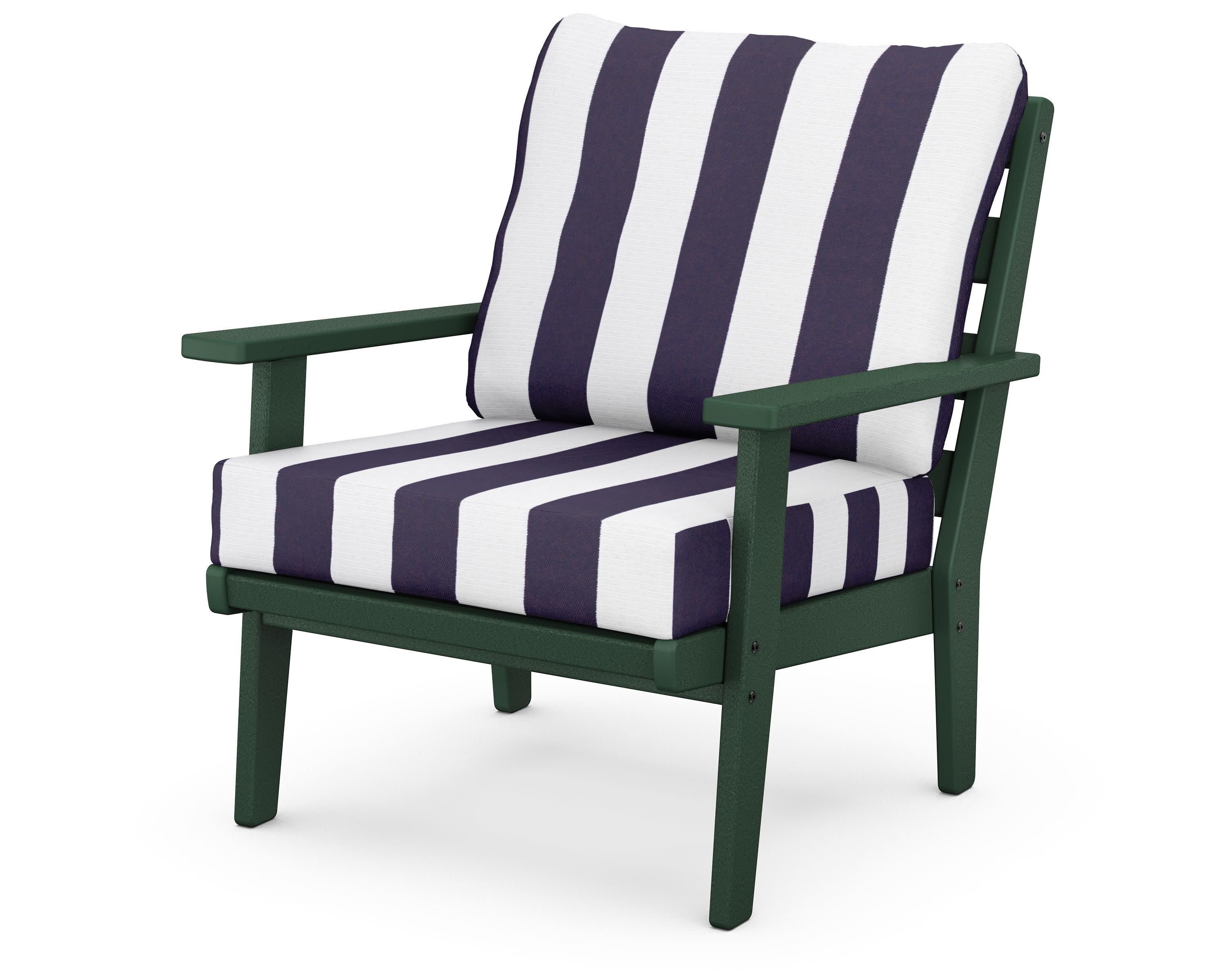 Grant Park Deep Seating Chair in Green / Cabana Stripe Navy