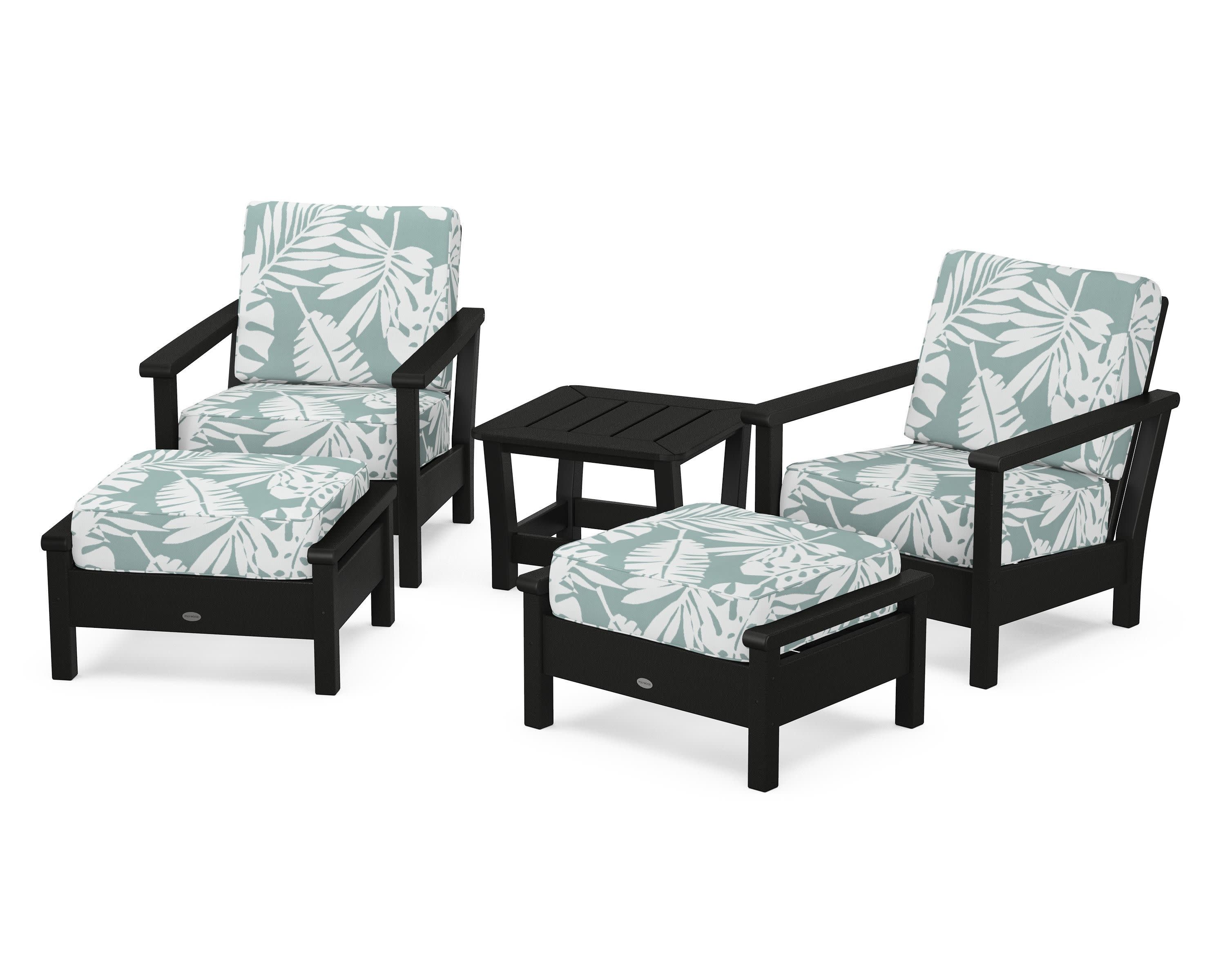 Harbour 5-Piece Deep Seating Chair Set in Black / Leaf Glacier Spa