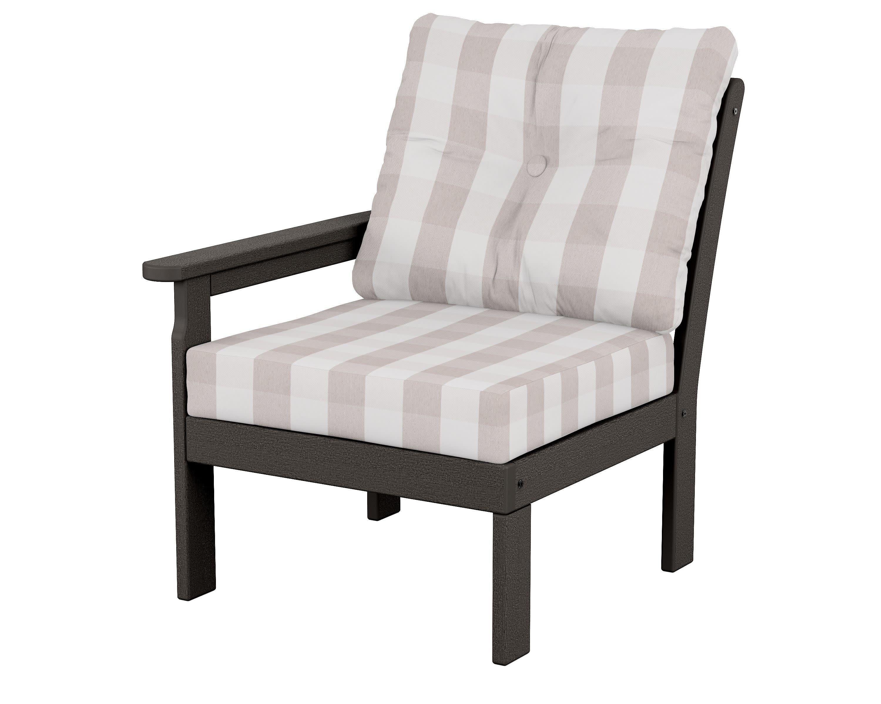 Vineyard Modular Left Arm Chair in Vintage Coffee / Buffalo Plaid Dune Burlap