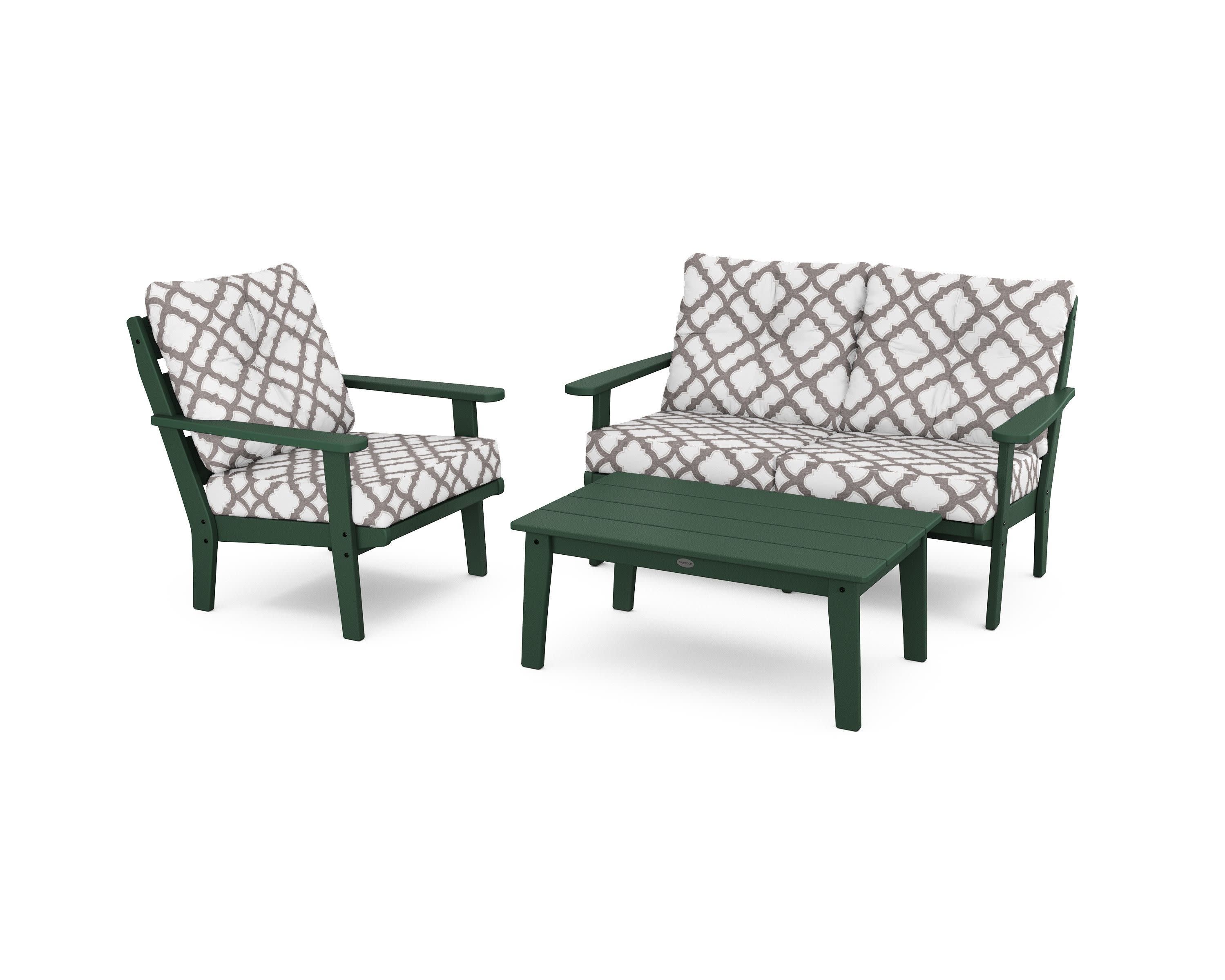Lakeside 3-Piece Deep Seating Set in Green / Trellis Grey Mist
