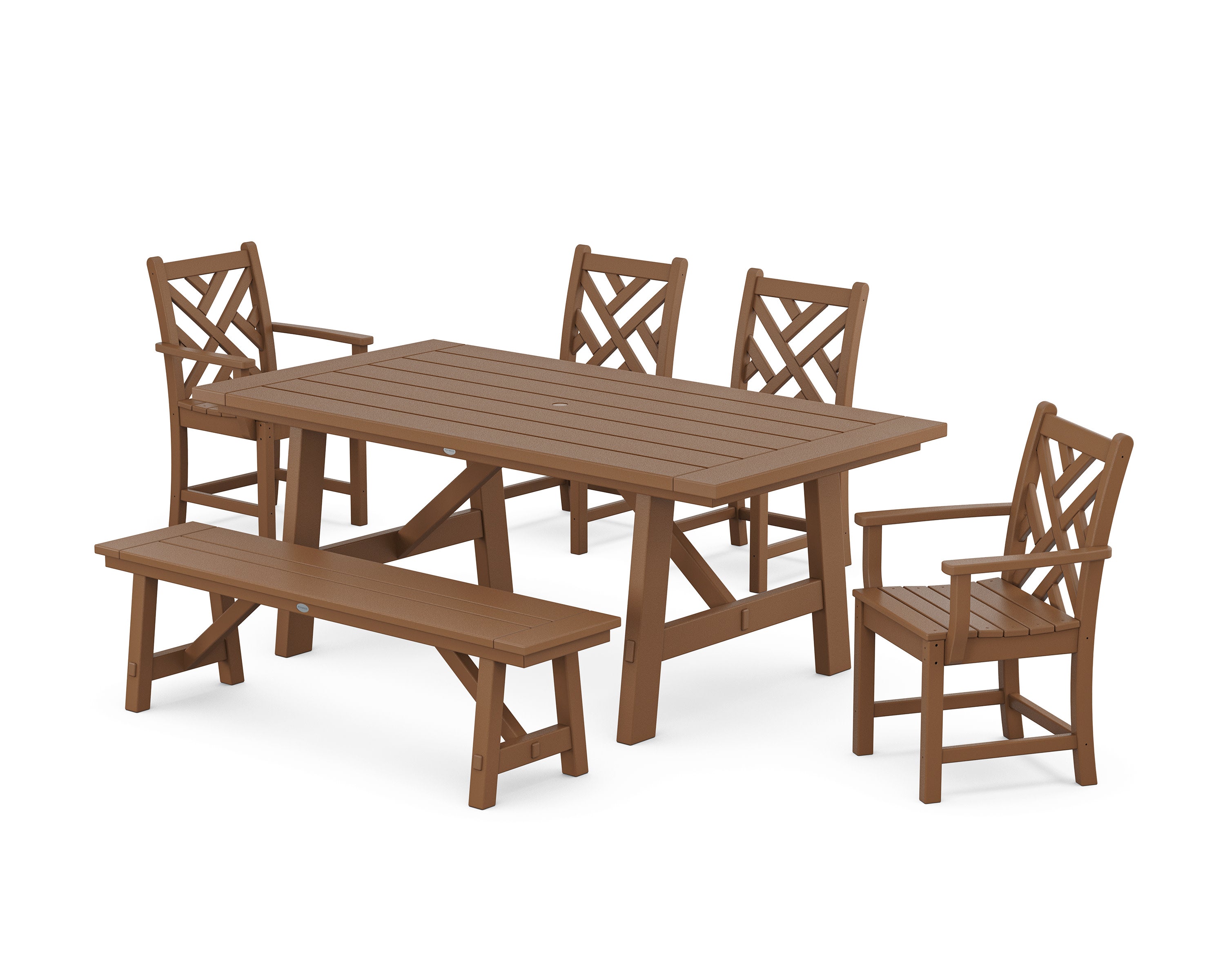 Chippendale 6-Piece Rustic Farmhouse Dining Set With Bench in Teak