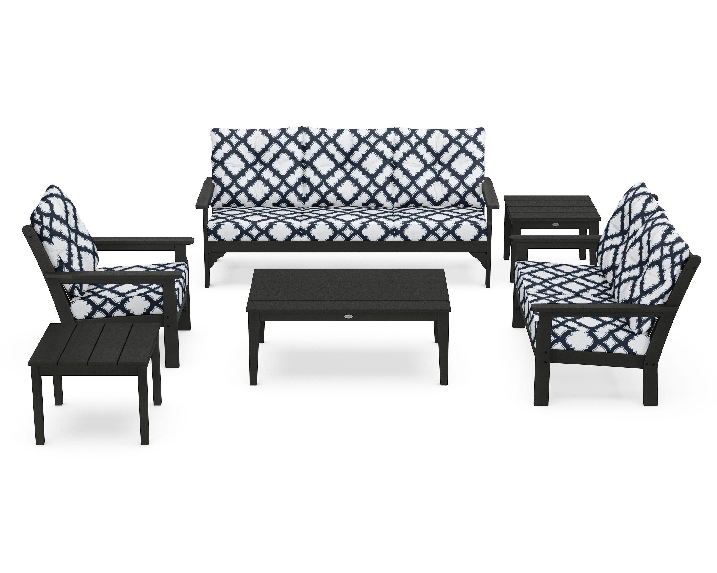 Vineyard 6-Piece Deep Seating Set in Green / Trellis Marine Indigo