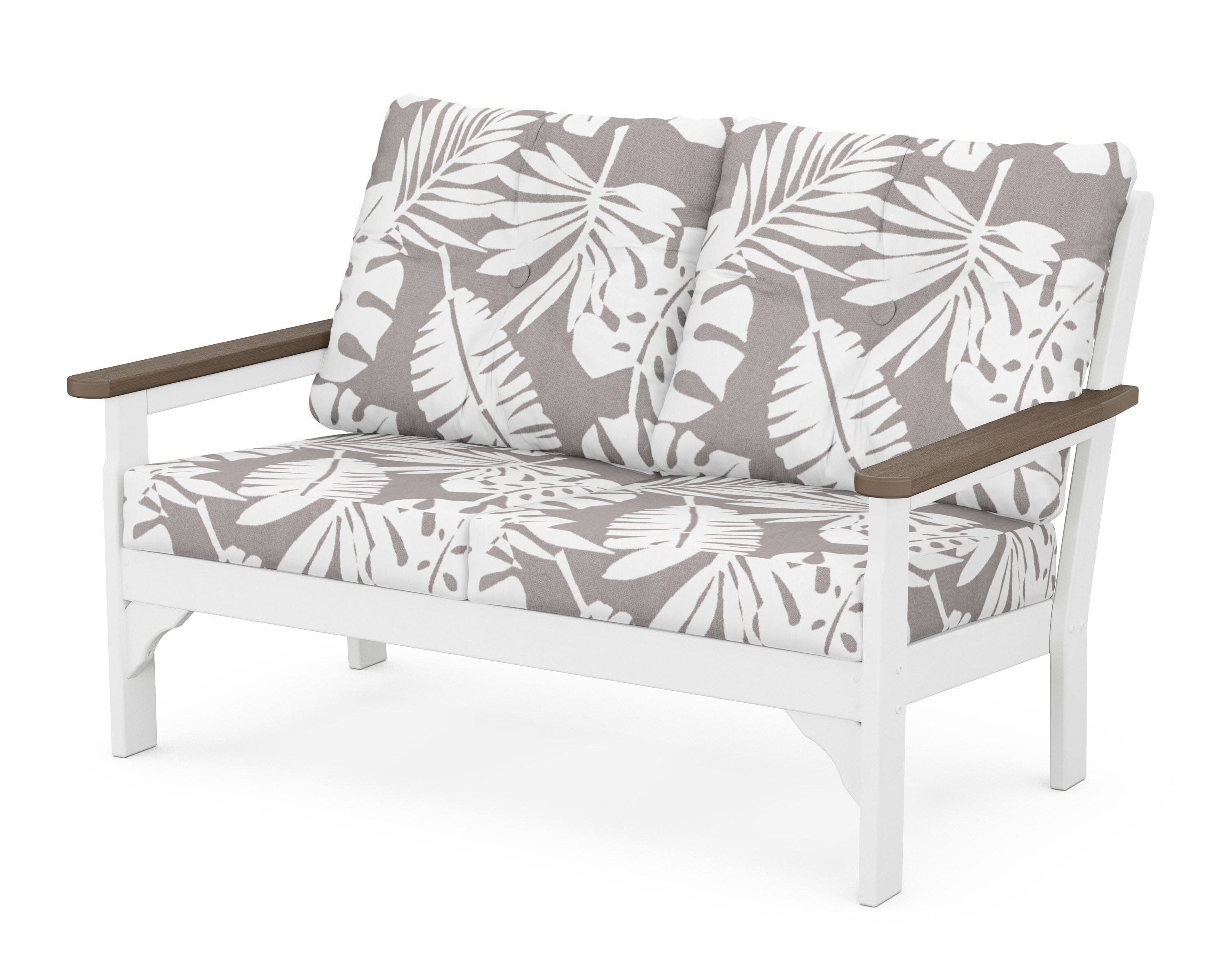 Vineyard Deep Seating Loveseat in White / Kona / Leaf Grey Mist