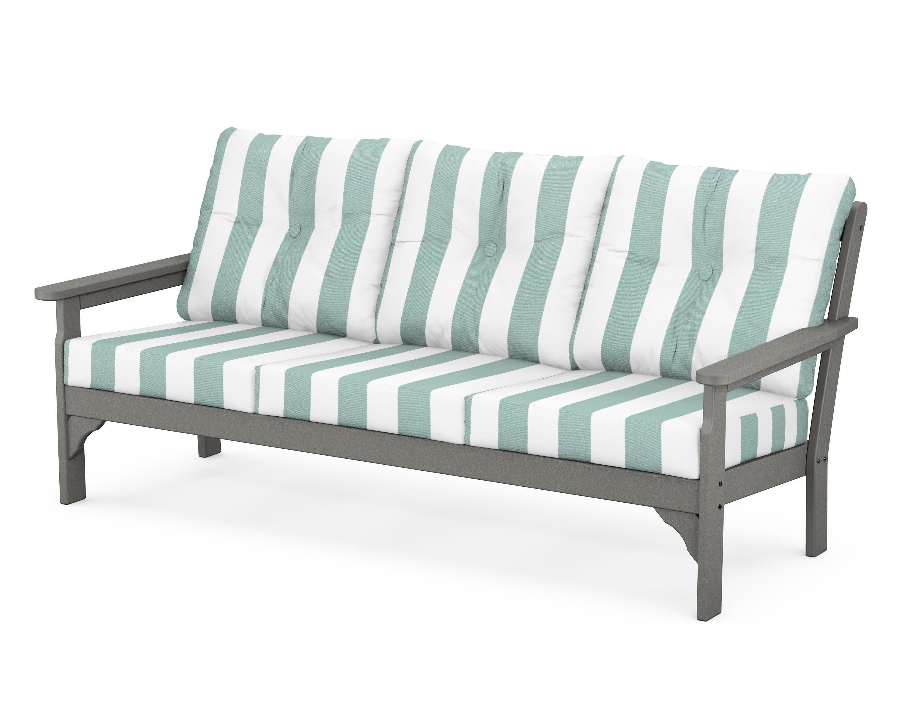 Vineyard Deep Seating Sofa in Slate Grey / Cabana Stripe Glacier Spa