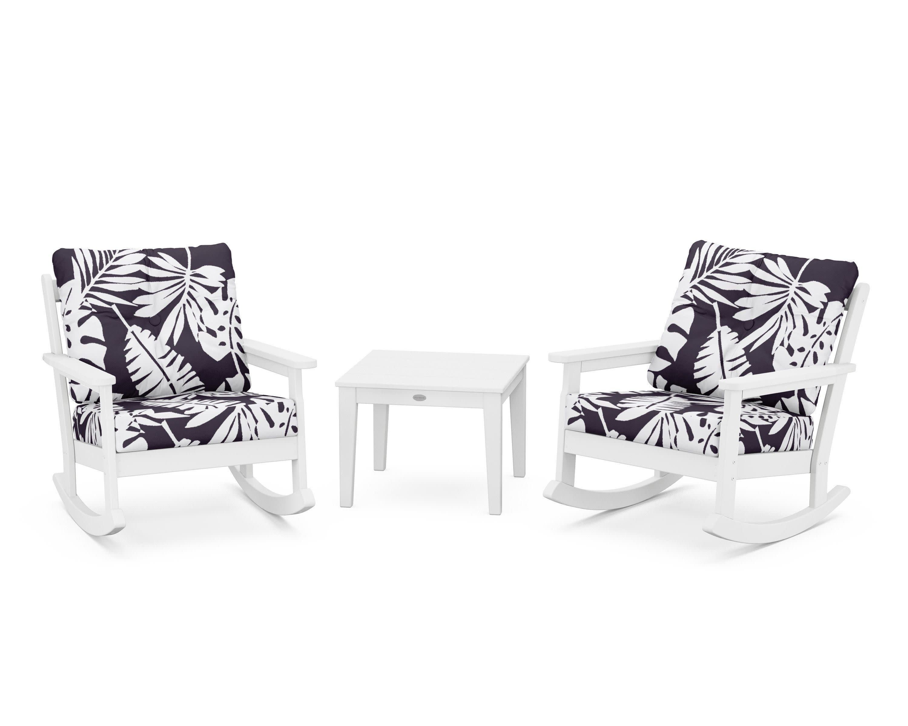 Vineyard 3-Piece Deep Seating Rocker Set in White / Leaf Navy