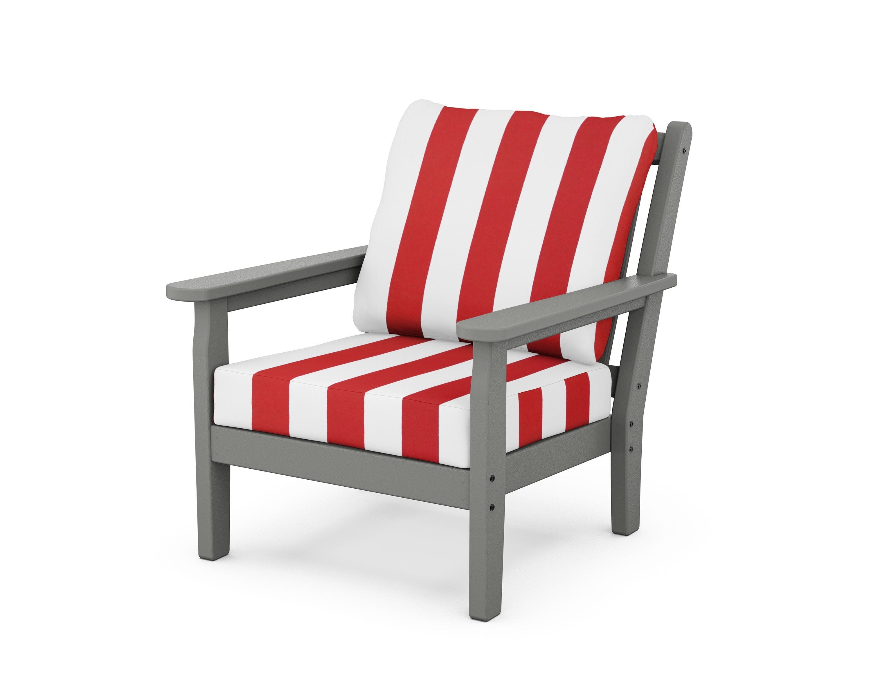 Chippendale Deep Seating Chair in Slate Grey / Cabana Stripe Crimson
