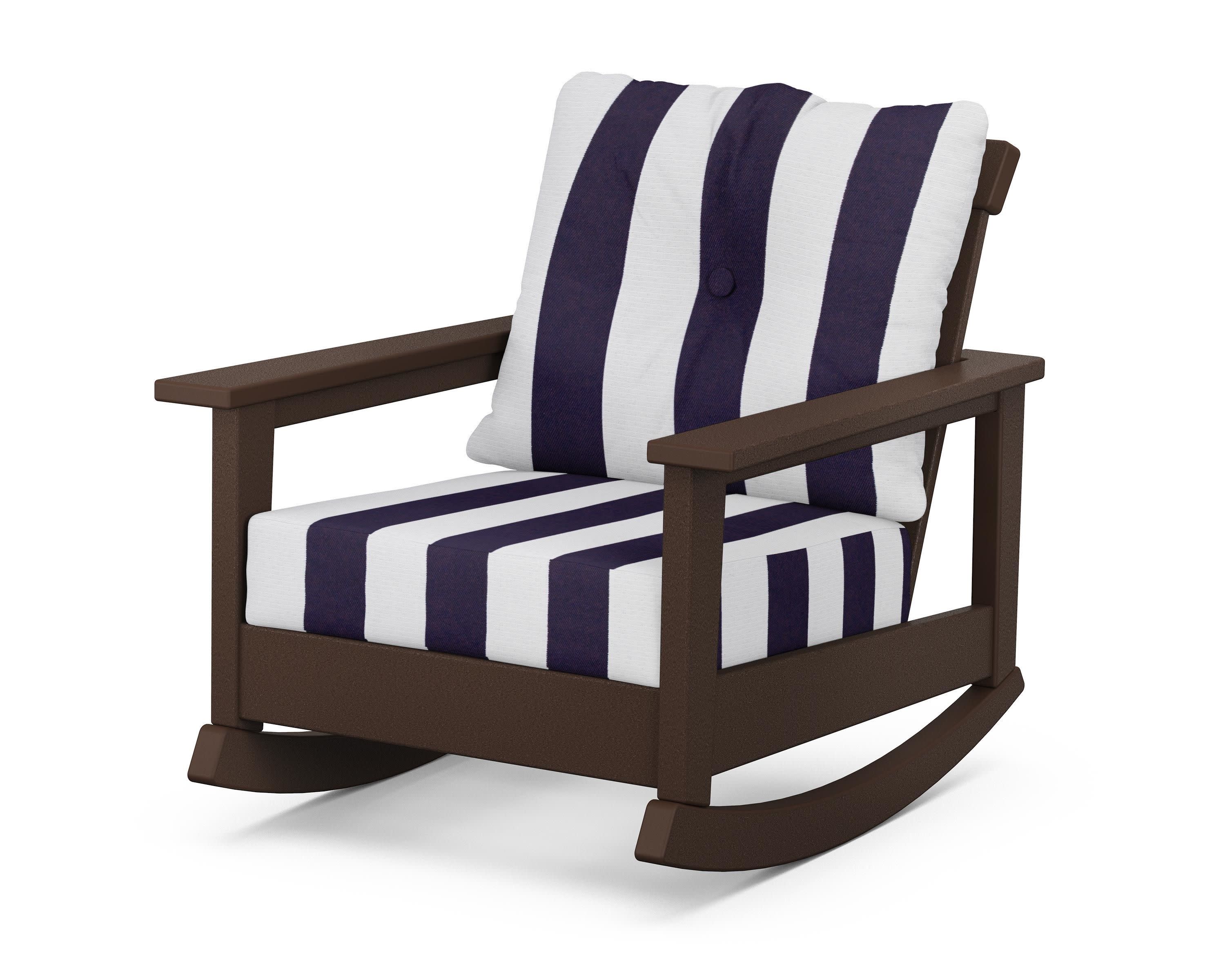 Prescott Deep Seating Rocking Chair in Mahogany / Cabana Stripe Navy