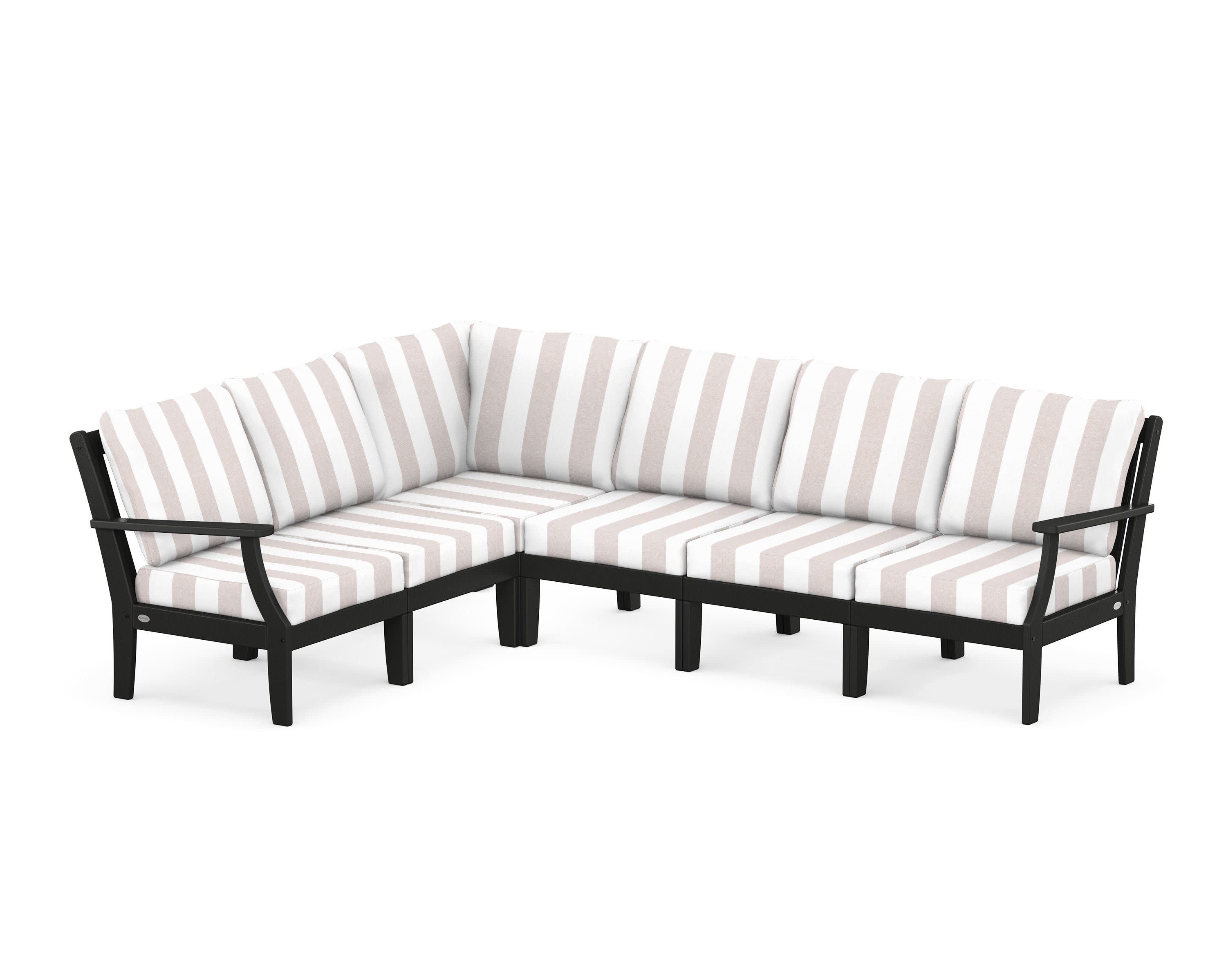 Braxton Modular 6-Piece Deep Seating Set in Black / Cabana Stripe Dune Burlap