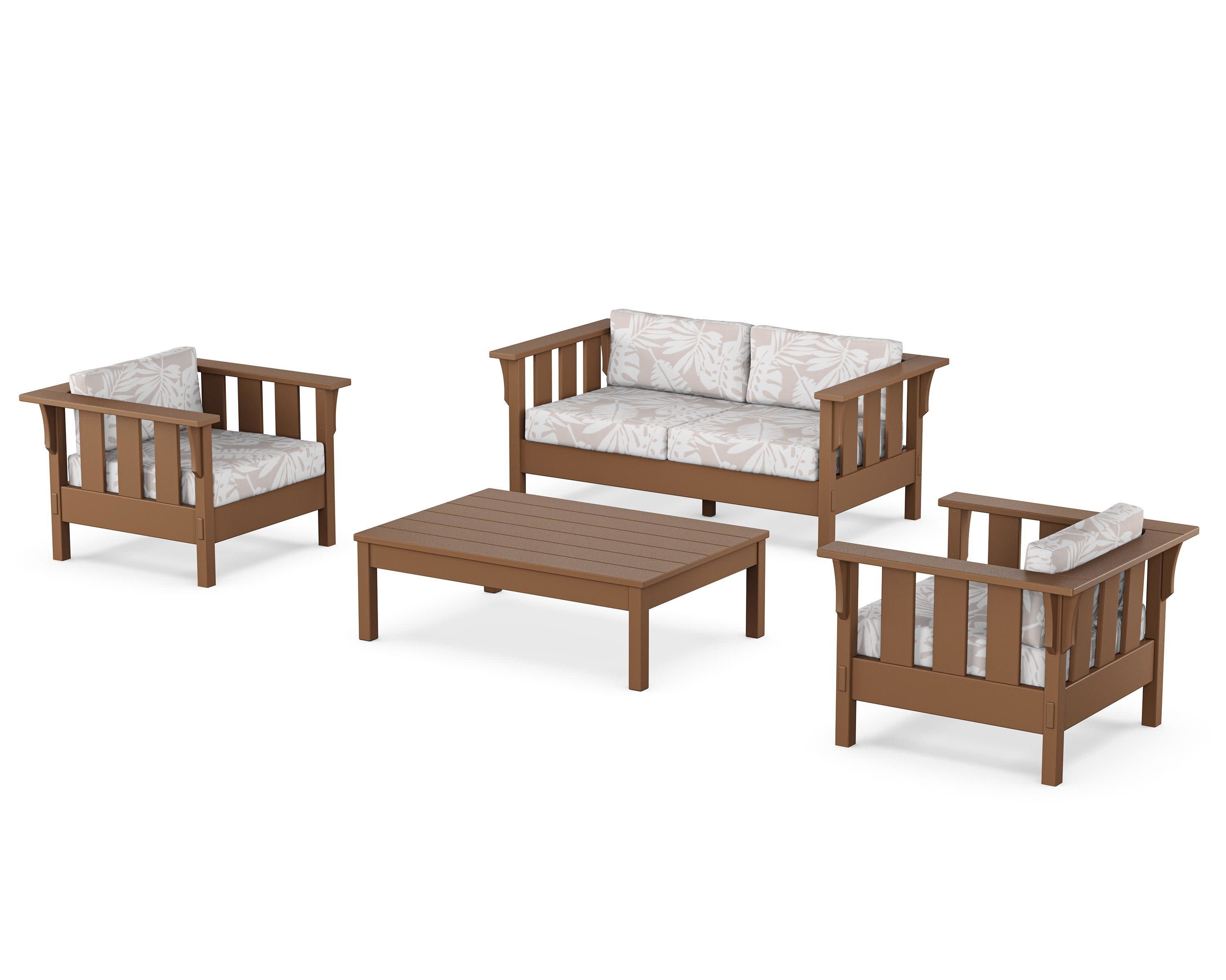 Acadia 4-Piece Deep Seating Set with Loveseat in Teak / Leaf Dune Burlap