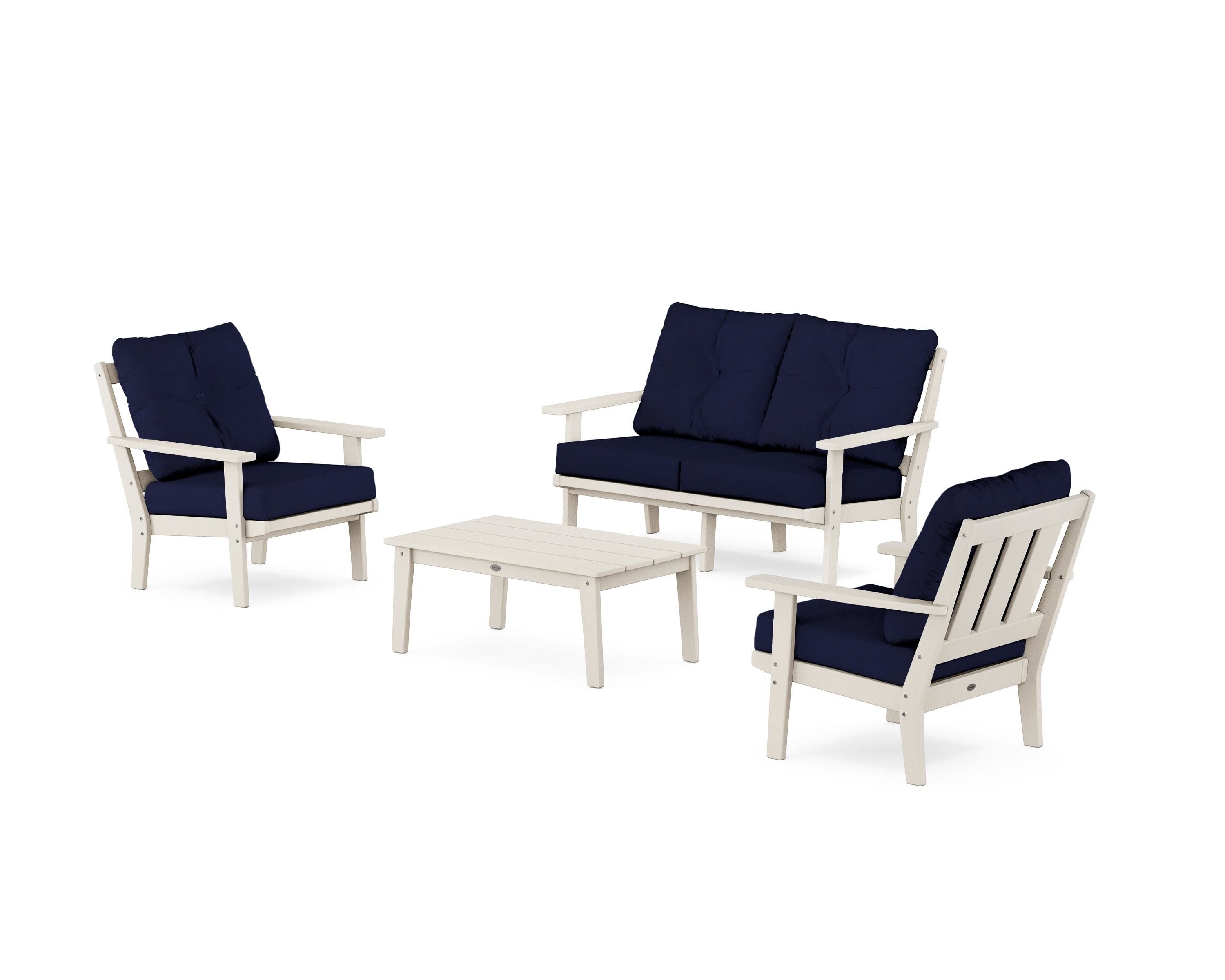 Oxford 4-Piece Deep Seating Set with Loveseat in Sand / Navy