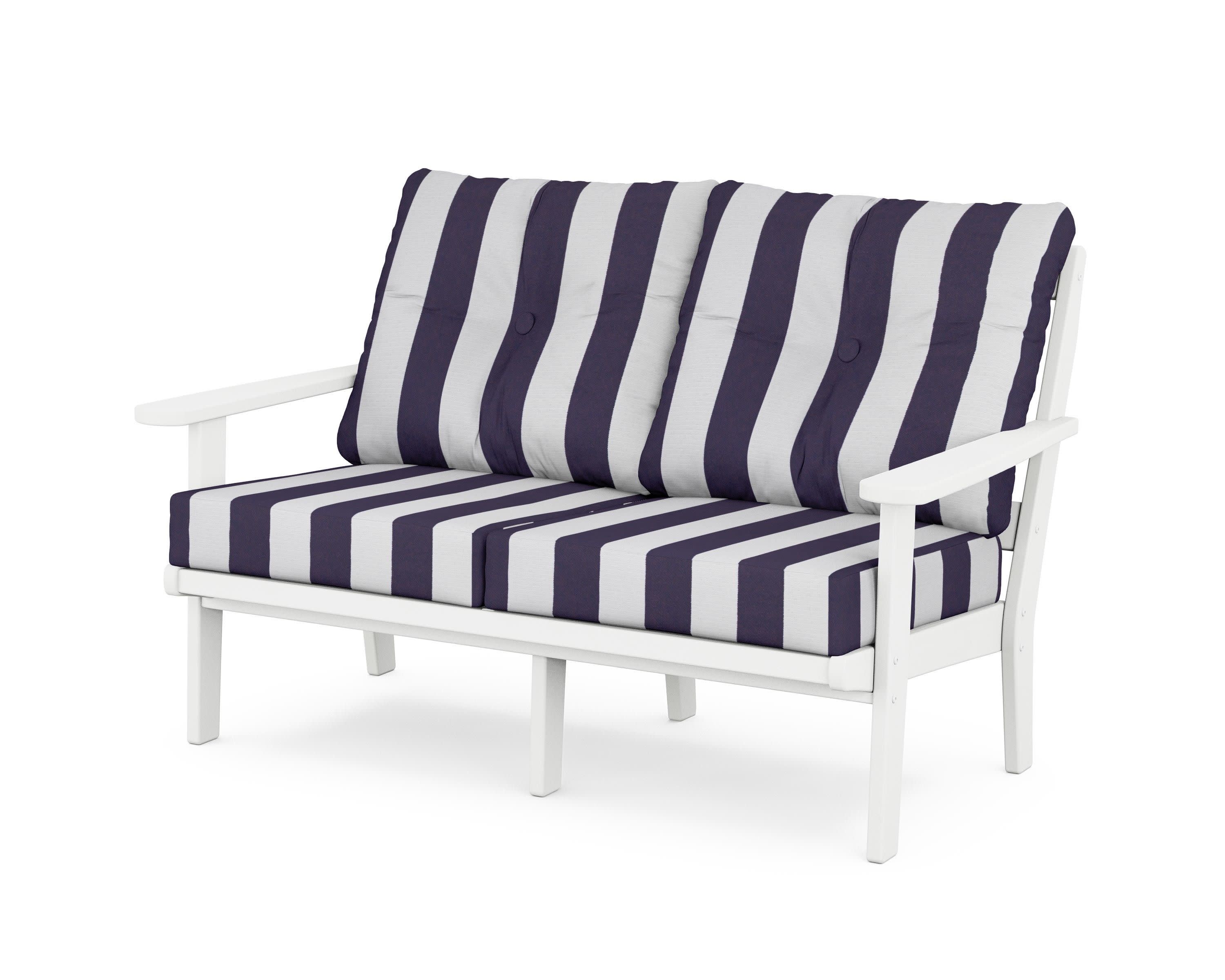 Mission Deep SeatingLoveseat in White / Cabana Stripe Navy