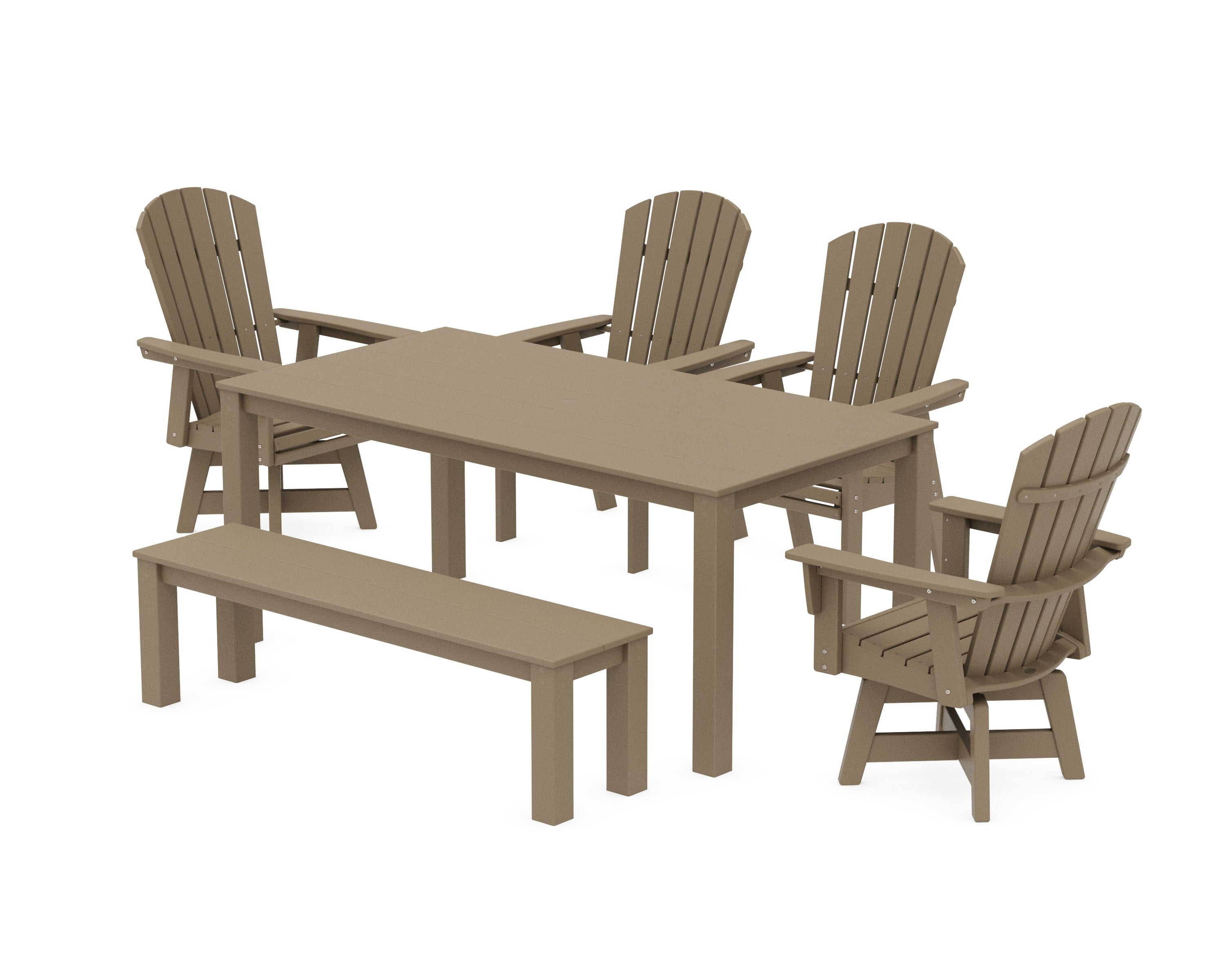 Nautical Curveback Adirondack Swivel 6-Piece Parsons Dining Set with Bench in Vintage Sahara