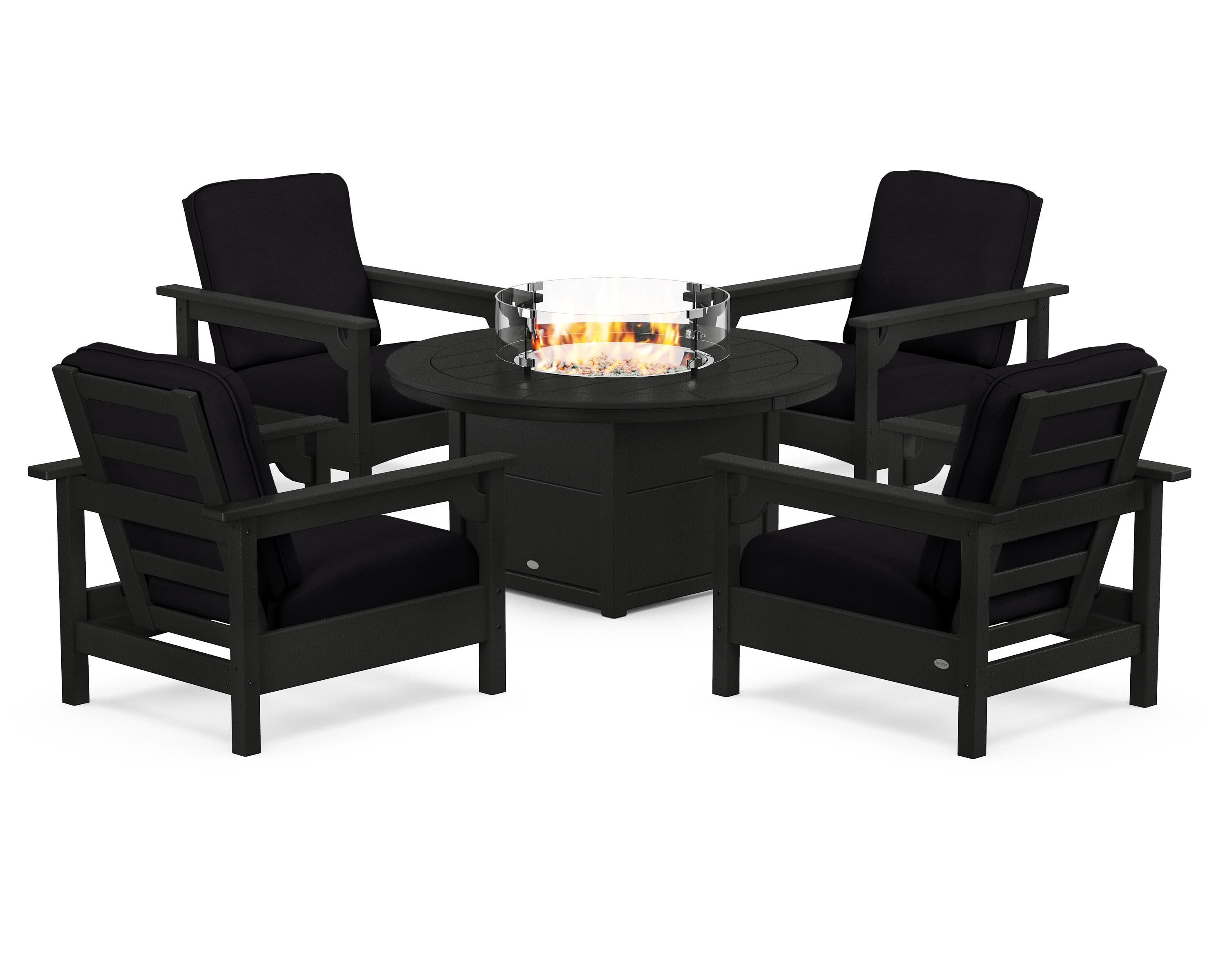 Club 5-Piece Conversation Set with Fire Pit Table in Black / Midnight Linen