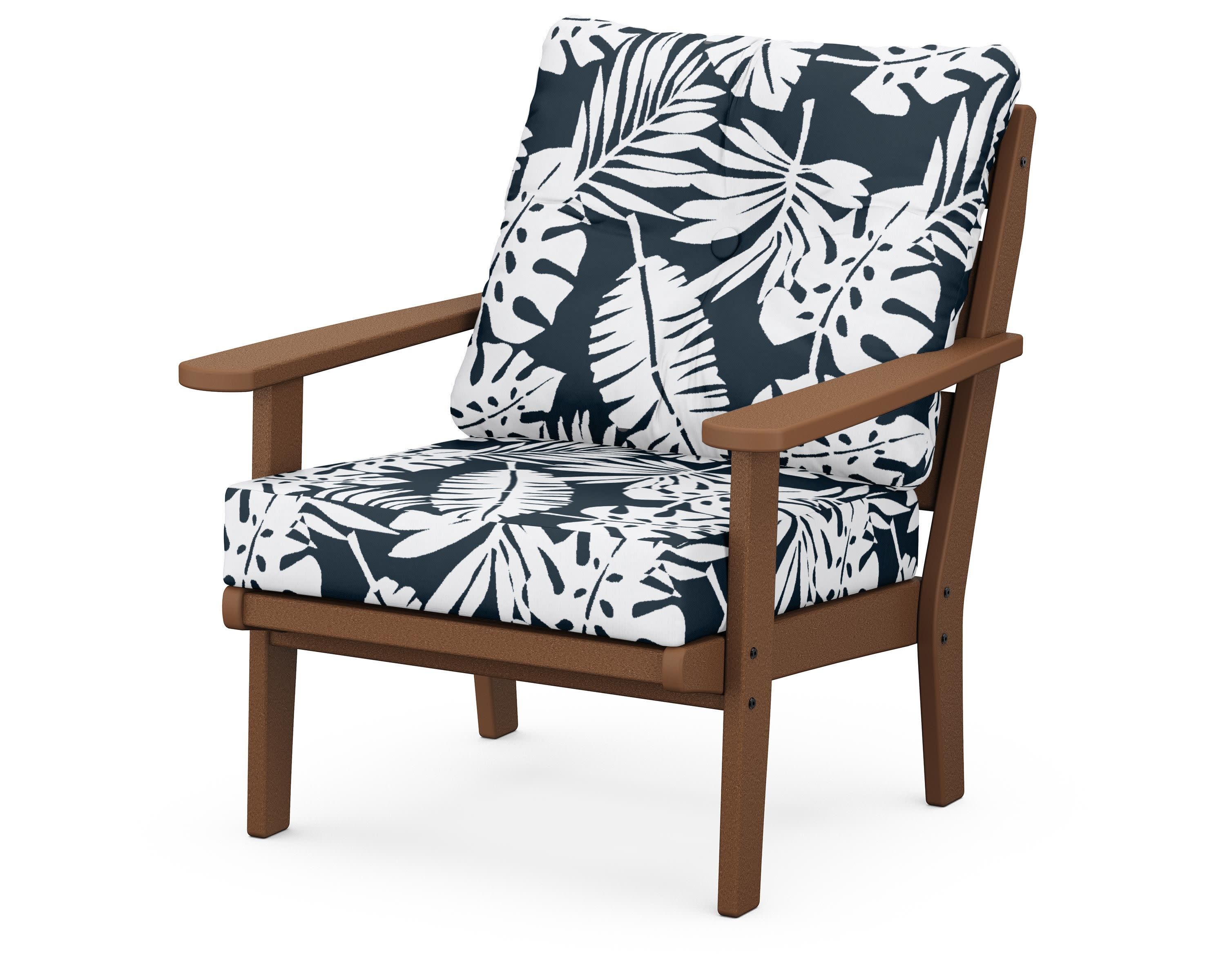 Lakeside Deep Seating Chair in Teak / Leaf Marine Indigo