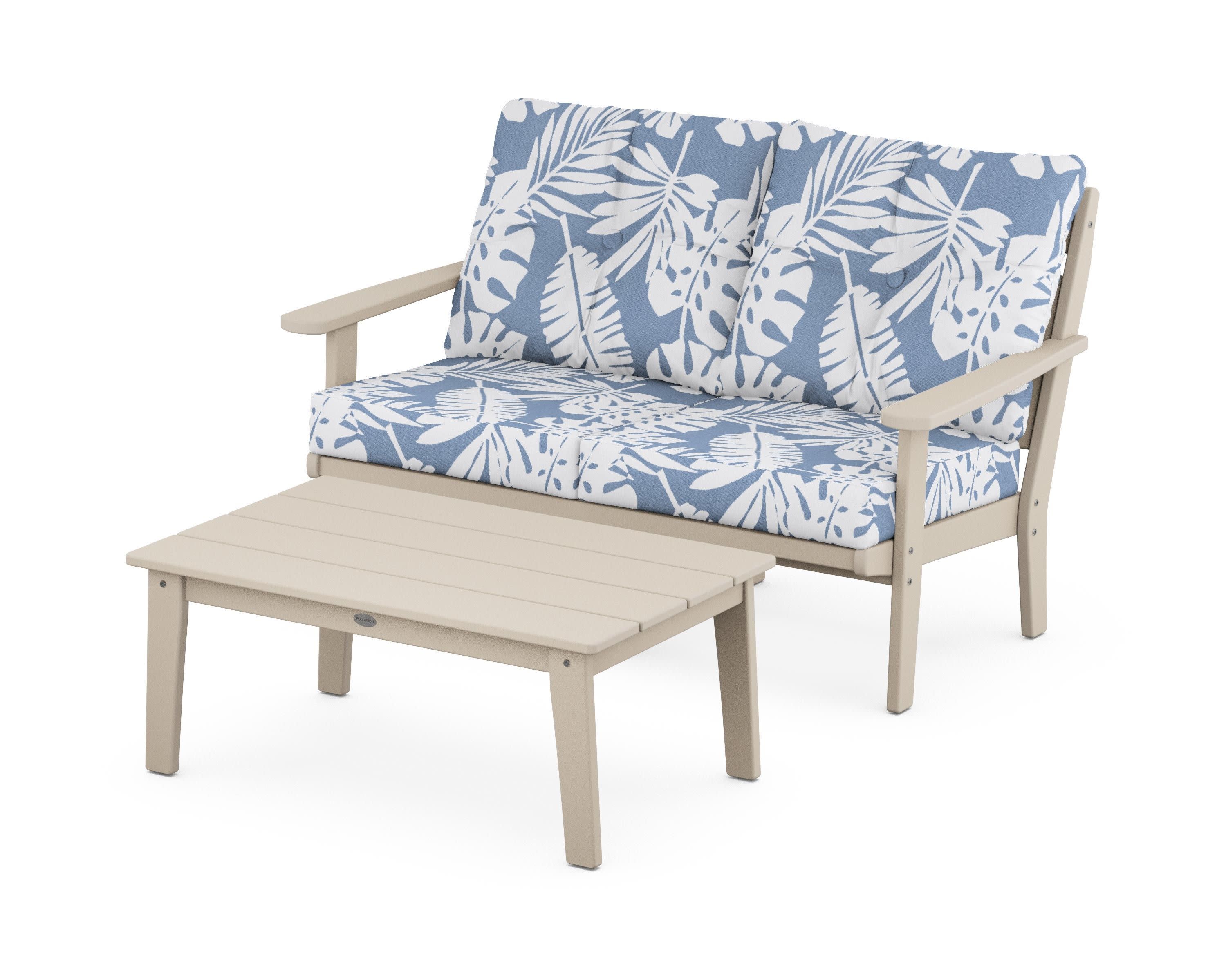 Lakeside 2-Piece Lounge Loveseat Set in Sand / Leaf Sky Blue