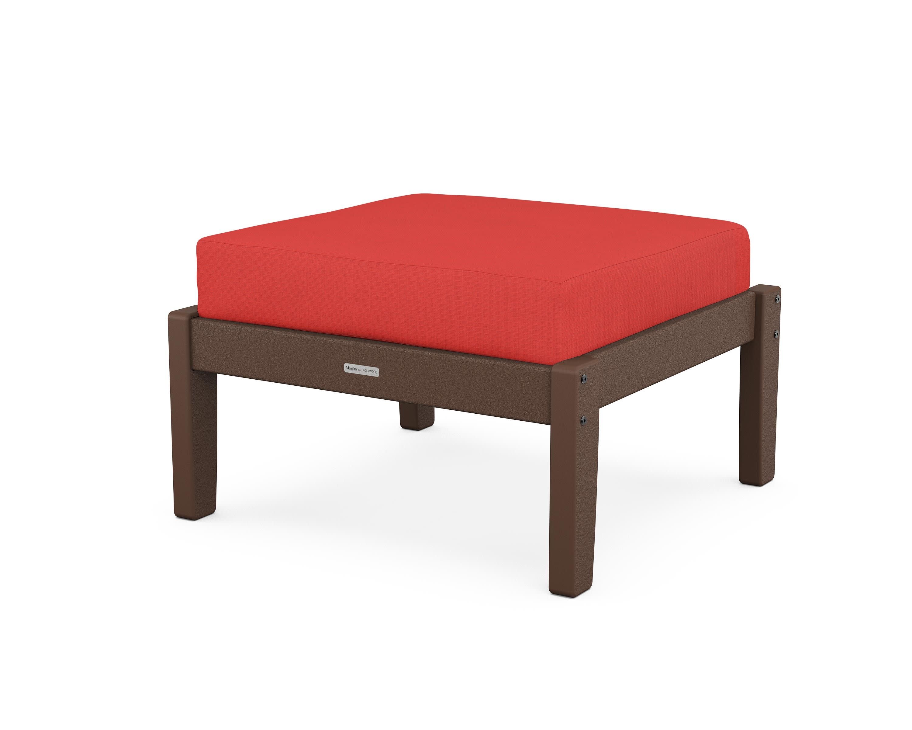 Chinoiserie Deep Seating Ottoman in Mahogany / Crimson Linen
