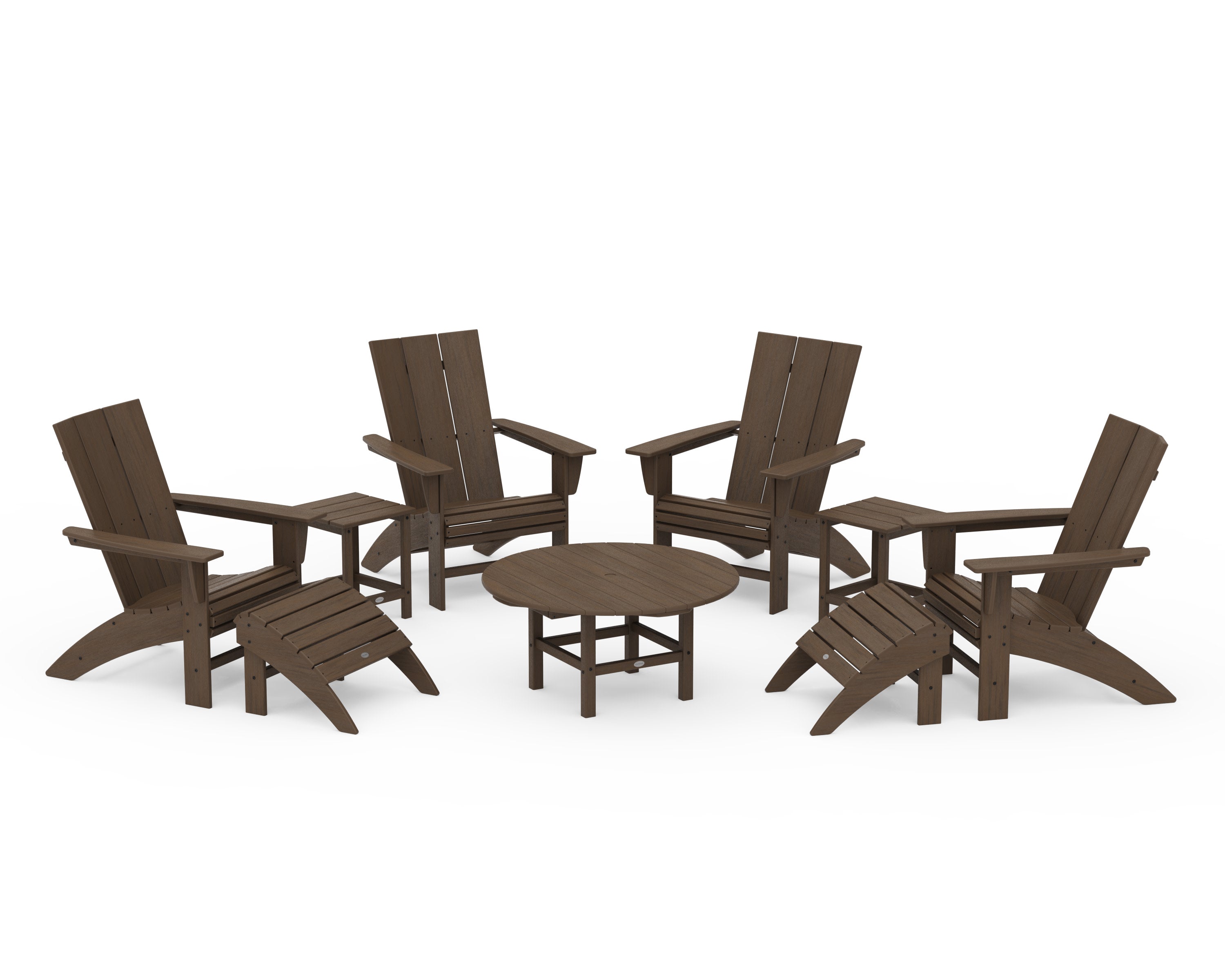 Modern Curveback Adirondack Chair 9-Piece Conversation Set in Kona