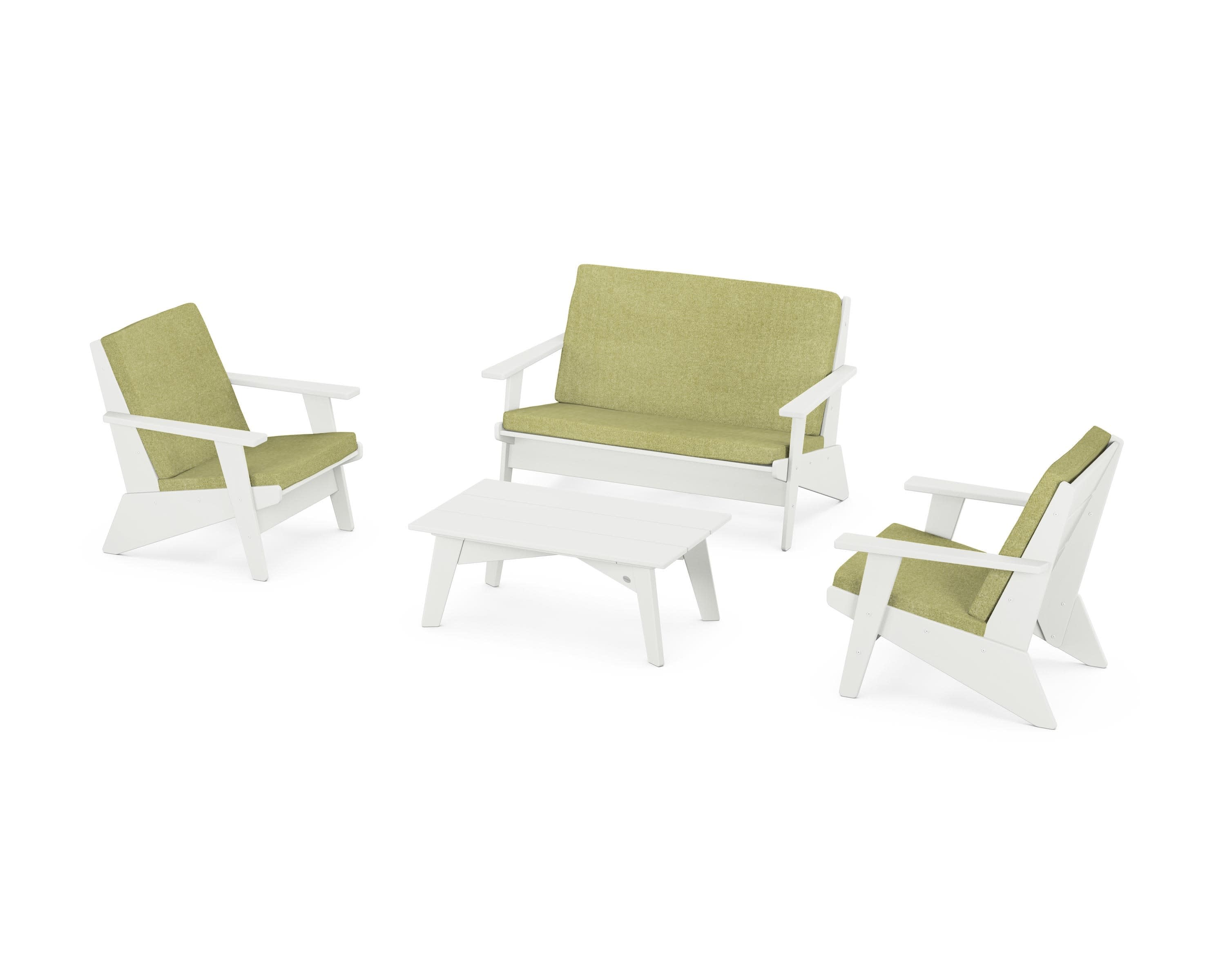 Riviera Modern Lounge 4-Piece Set in Vintage White / Chartreuse Boucle