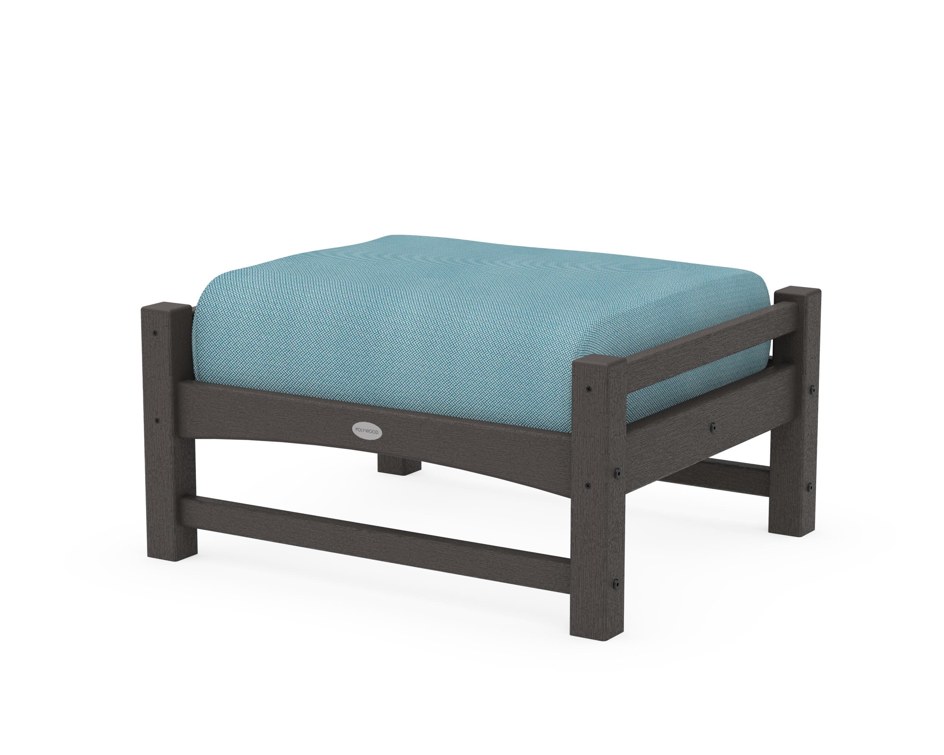 Club Ottoman in Vintage Coffee / Lattice Sky Blue