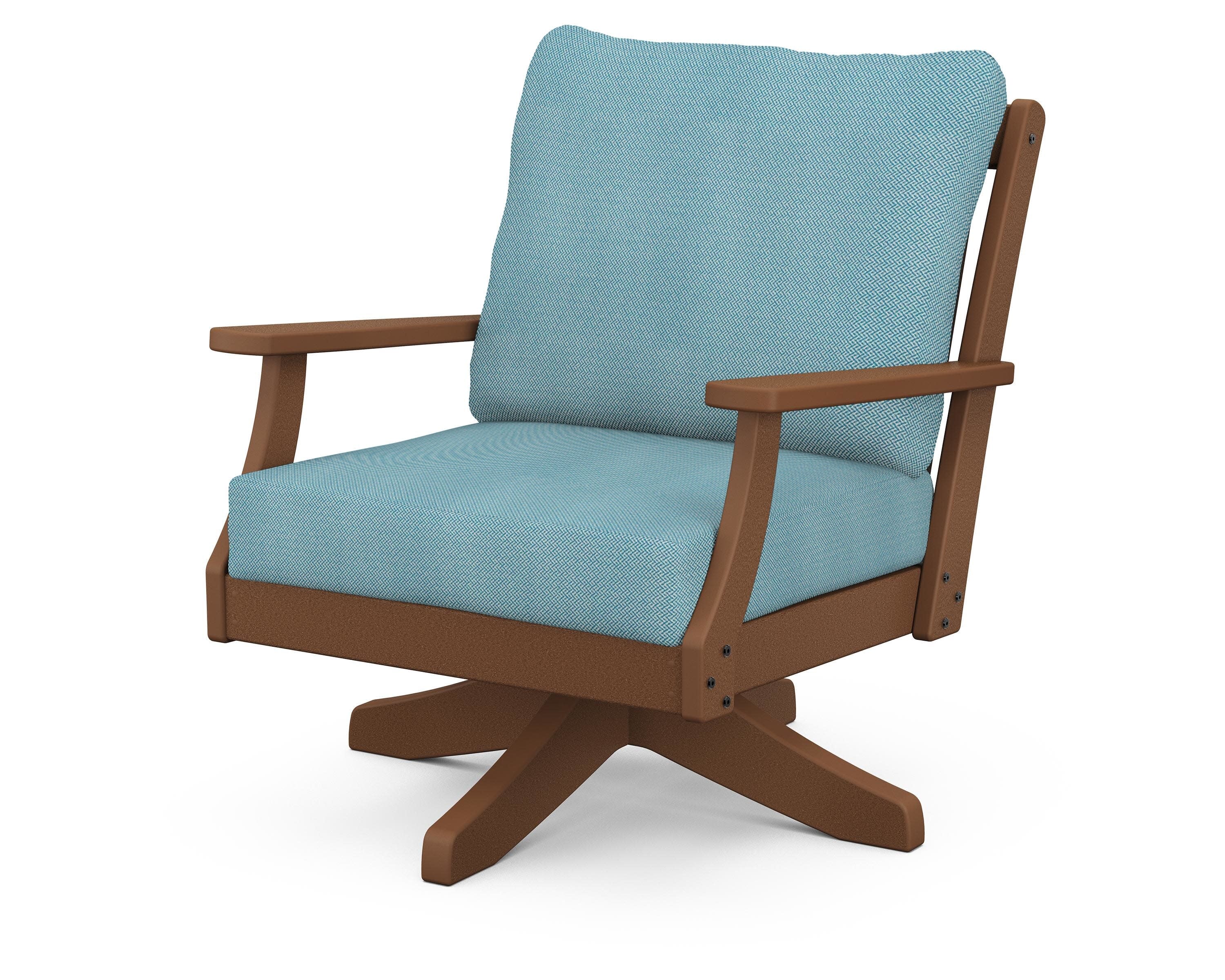 Braxton Deep Seating Swivel Chair in Teak / Lattice Sky Blue