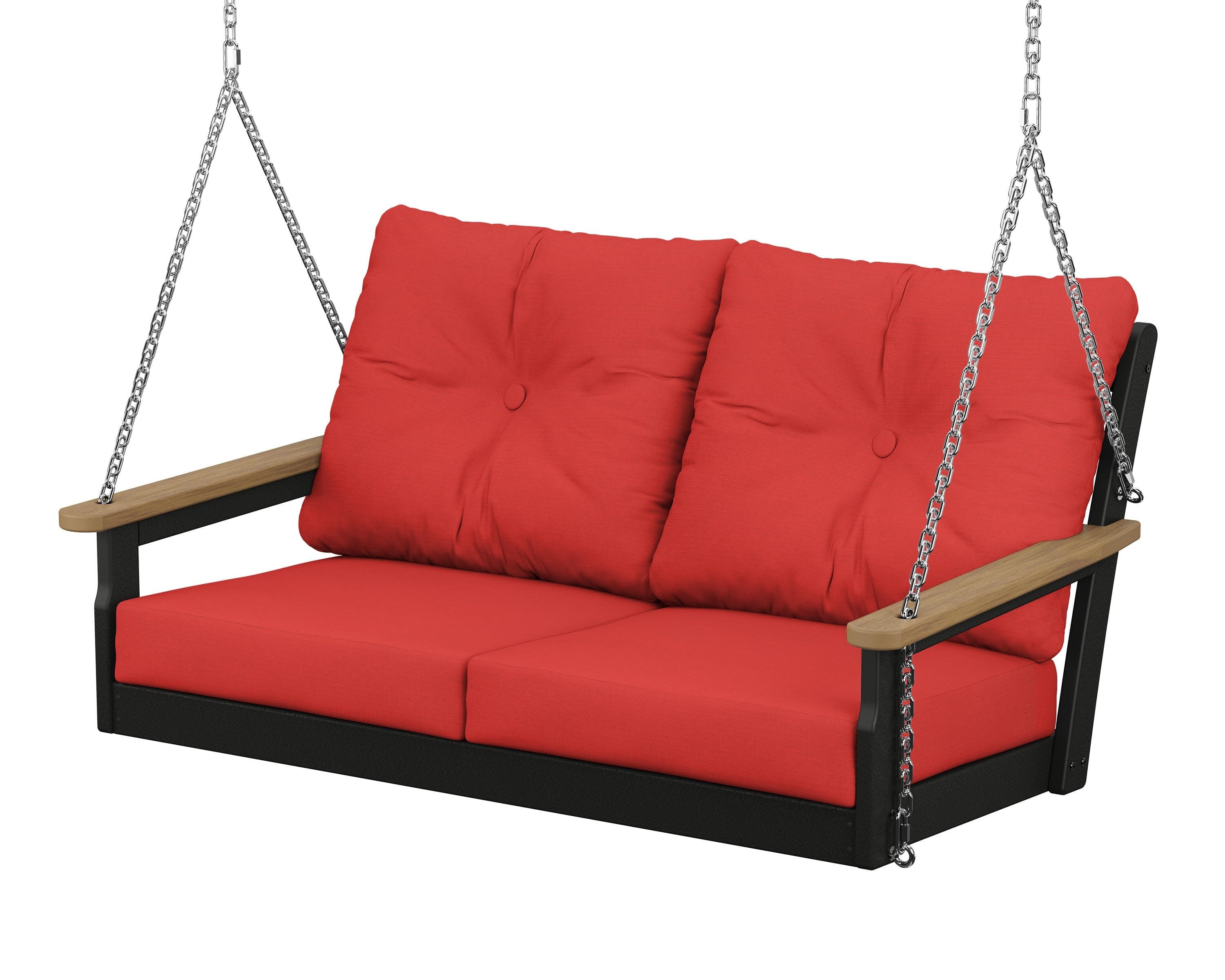 Vineyard Deep Seating Swing in Black / Natural / Crimson Linen