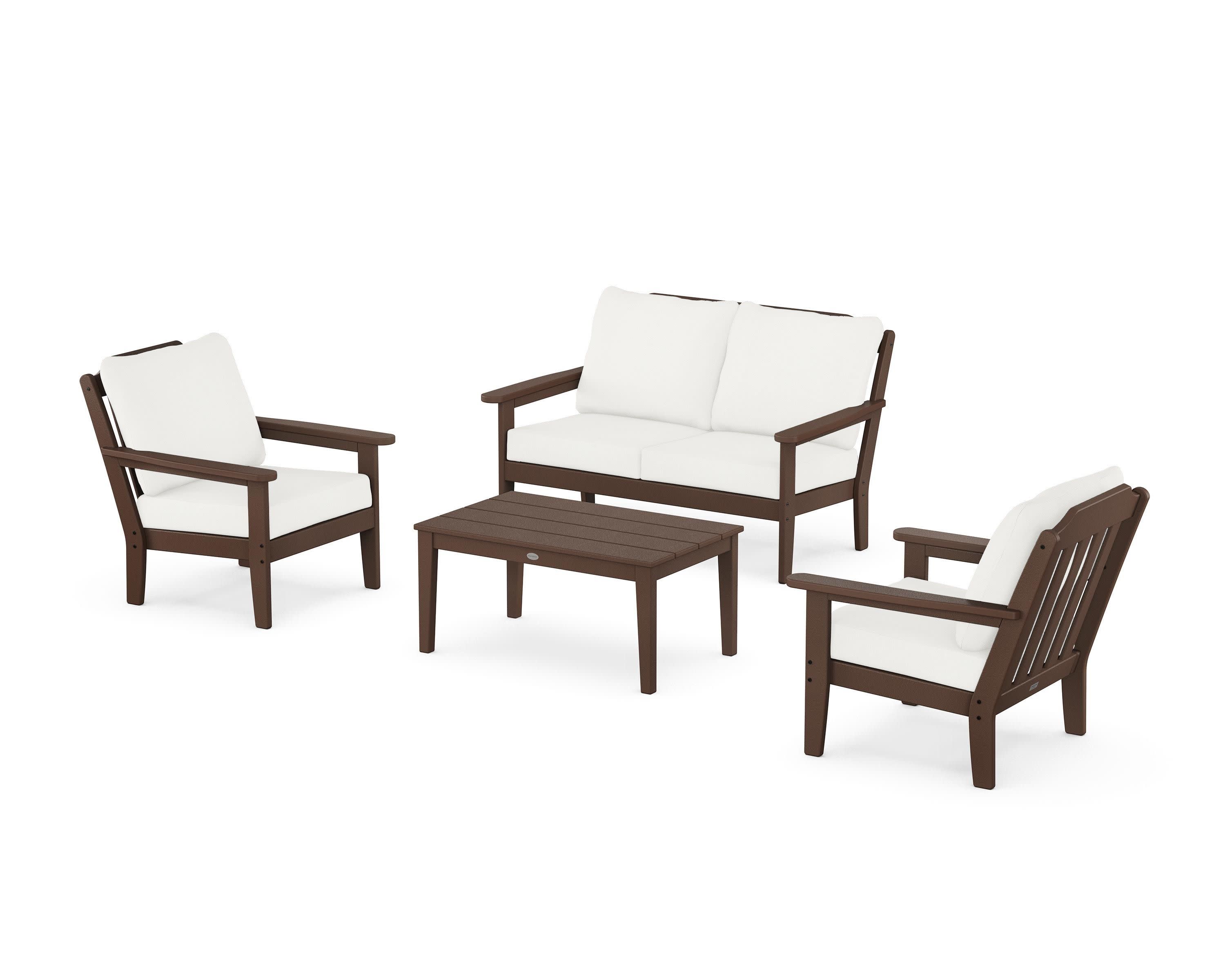 Cottage 4-Piece Deep Seating Set with Loveseat in Mahogany / Natural Linen