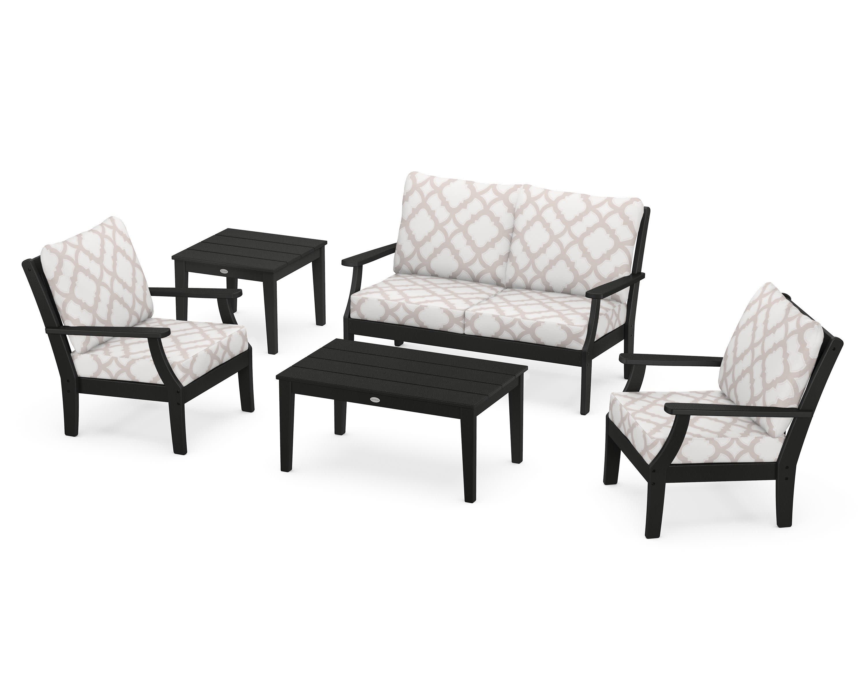 Braxton 5-Piece Deep Seating Set in Black / Trellis Dune Burlap