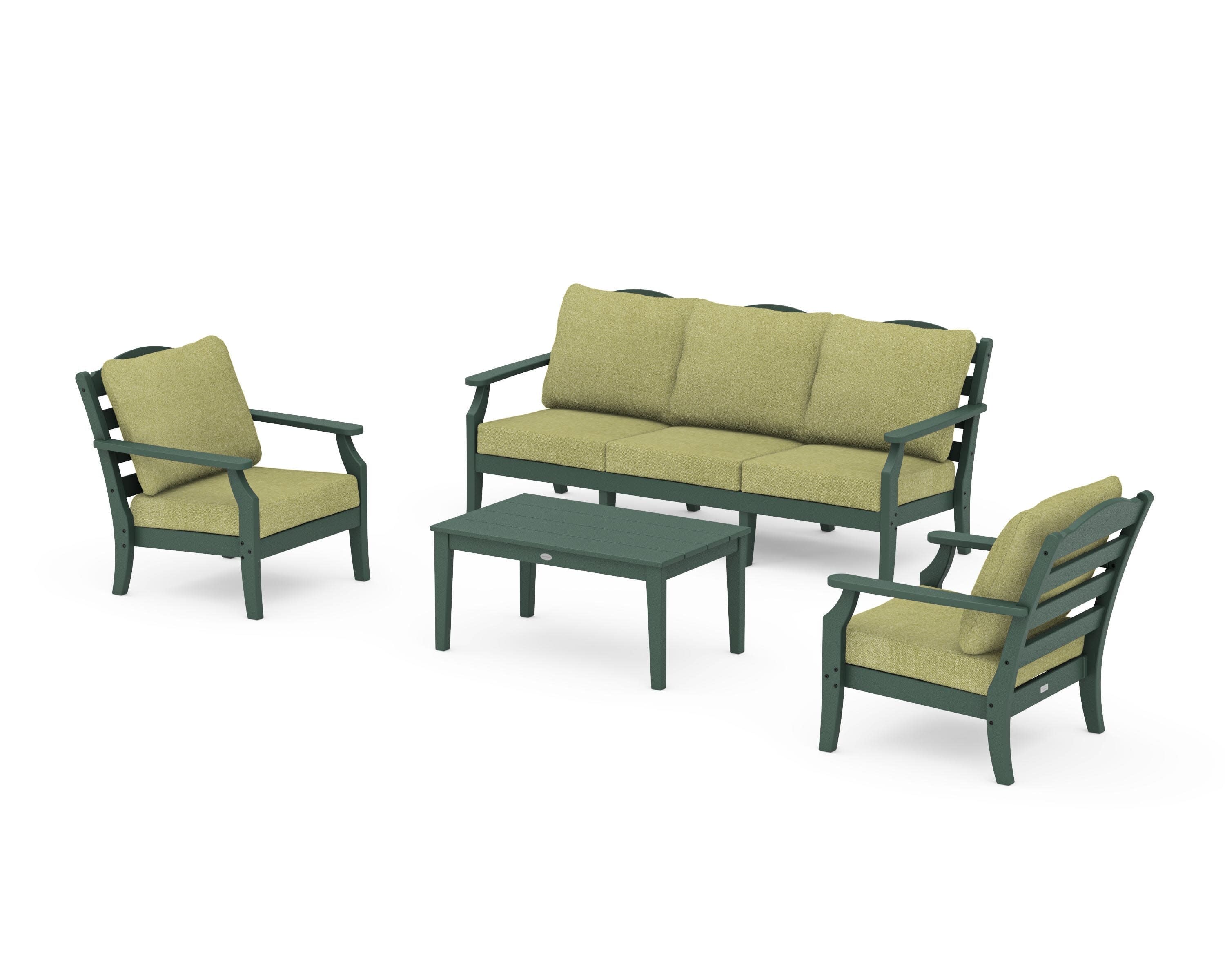 Savannah 4-Piece Deep Seating Set with Sofa in Green / Chartreuse Boucle