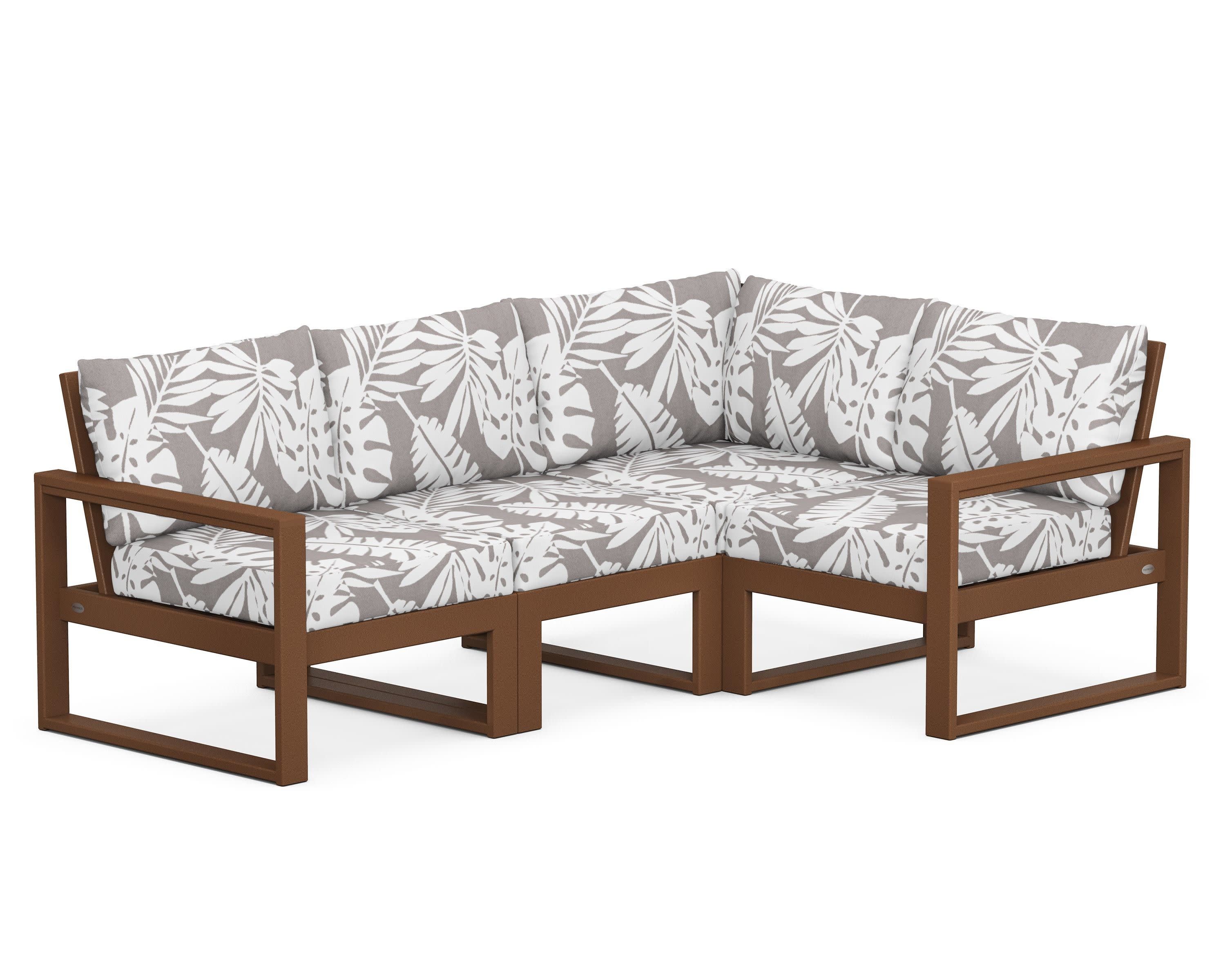 EDGE 4-Piece Modular Deep Seating Set in Teak / Leaf Grey Mist