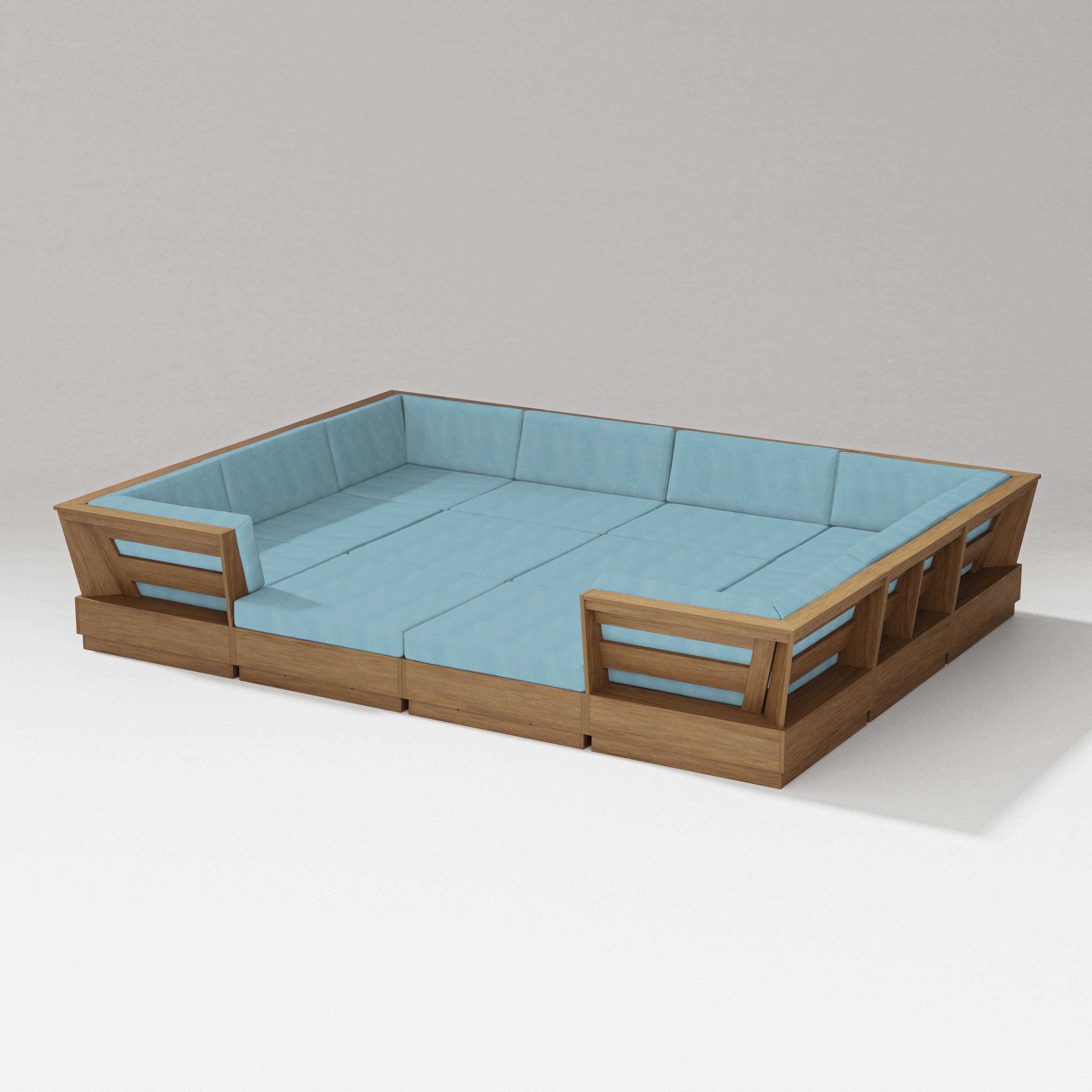 Elevate 12-Piece Pit Sectional in Natural / Lattice Sky Blue
