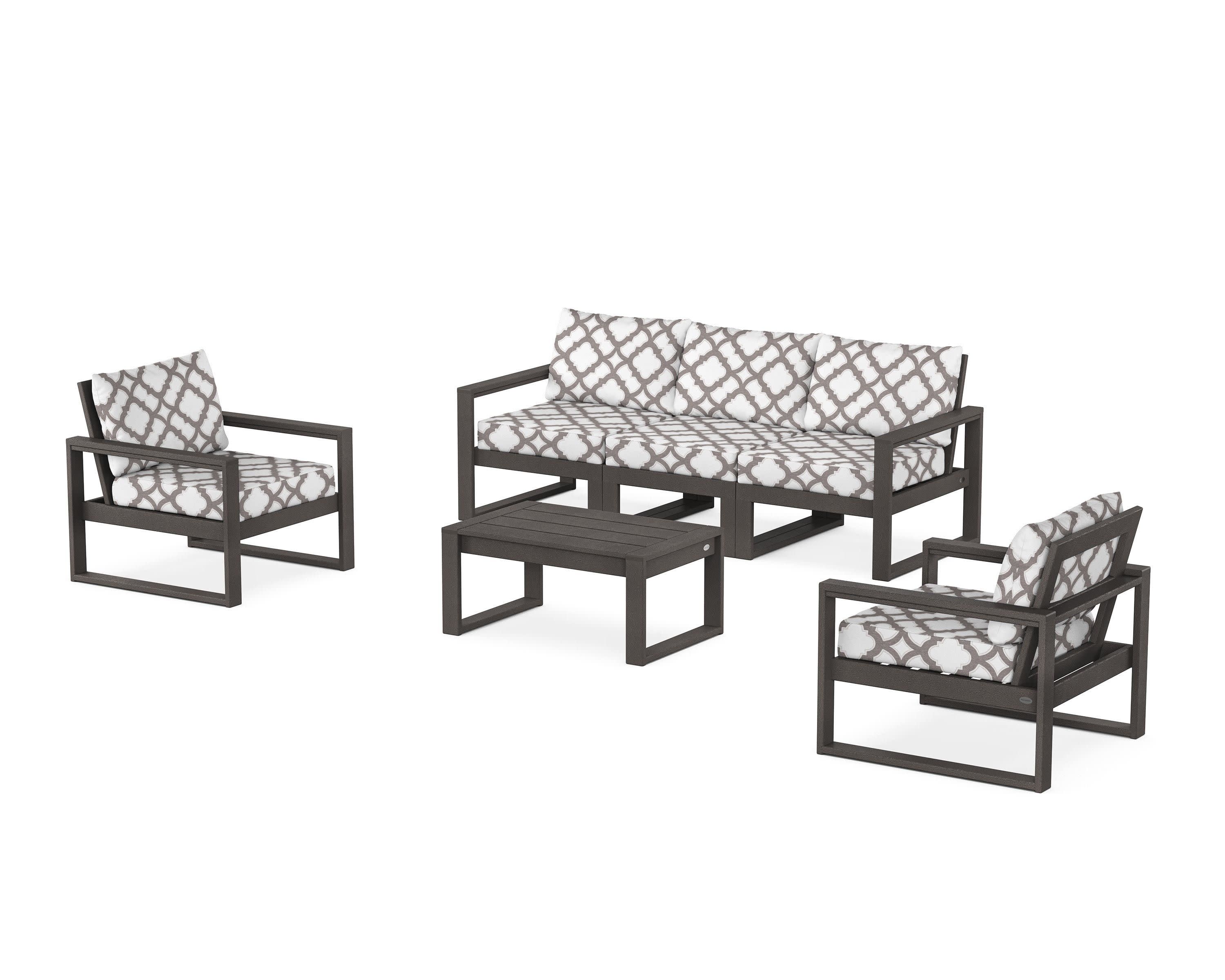 EDGE Sectional 4-Piece Deep Seating Set with Sofa in Vintage Coffee / Trellis Grey Mist