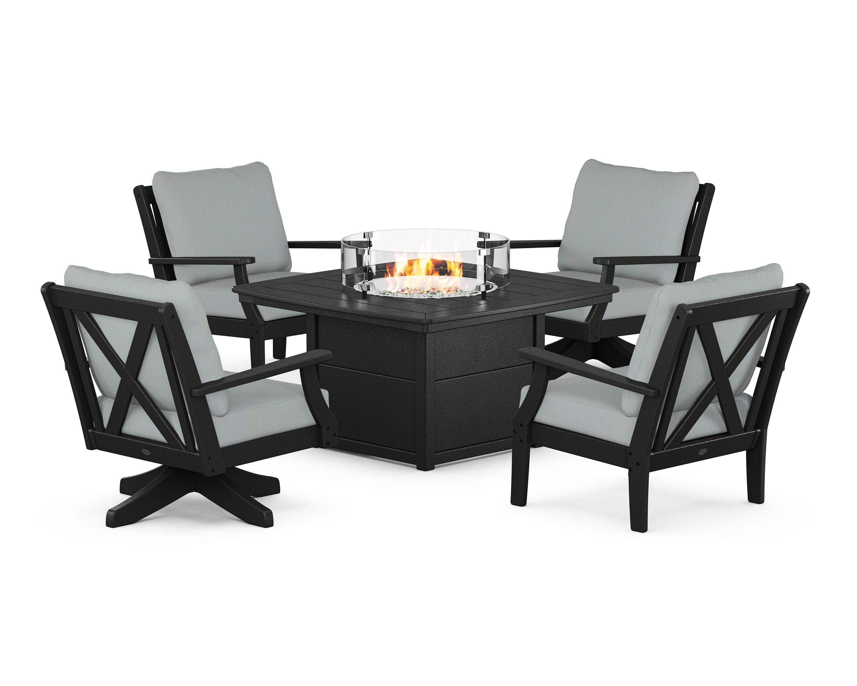 Braxton 5-Piece Deep Seating Set with Fire Table in Black / Spa