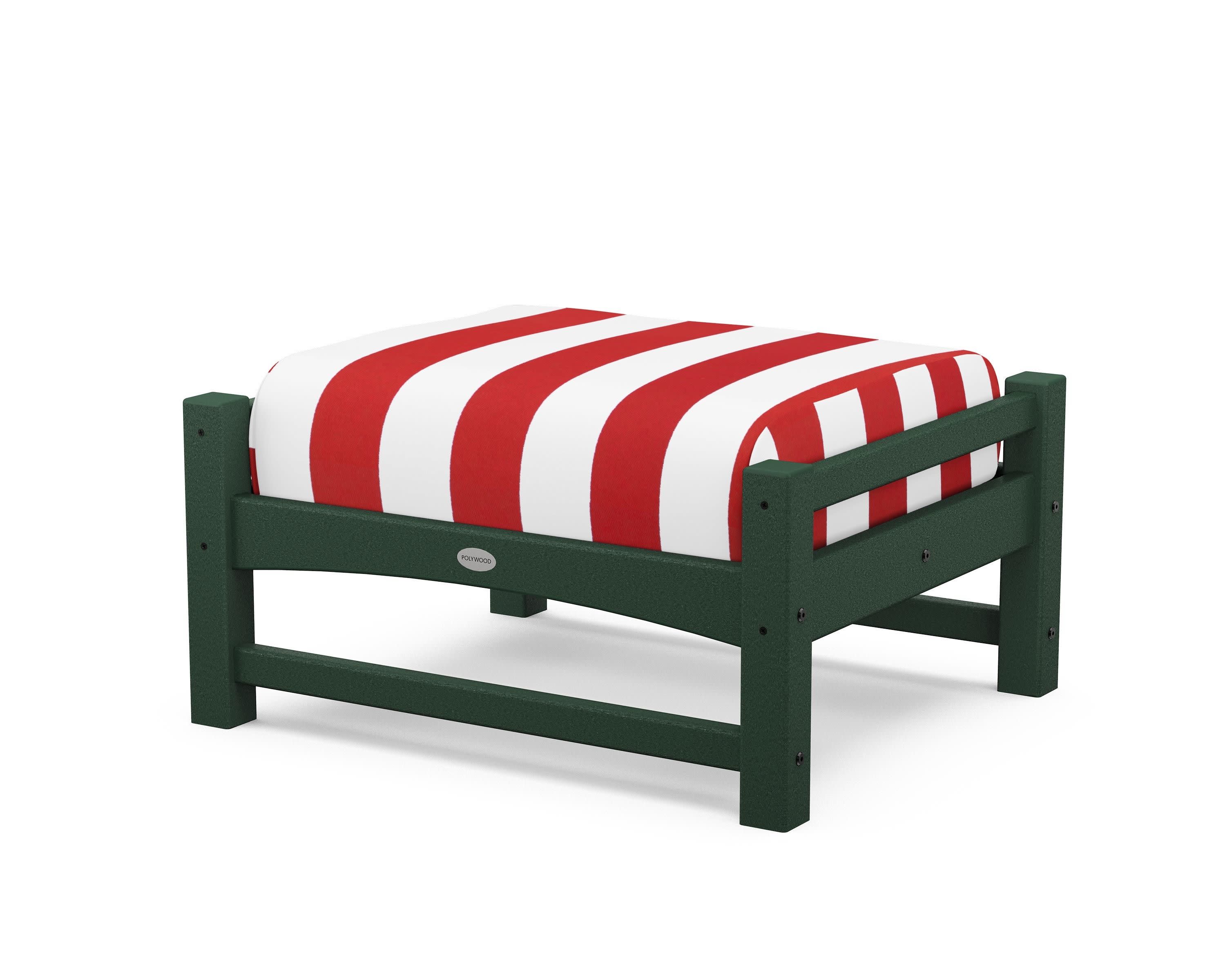 Club Ottoman in Green / Cabana Stripe Crimson