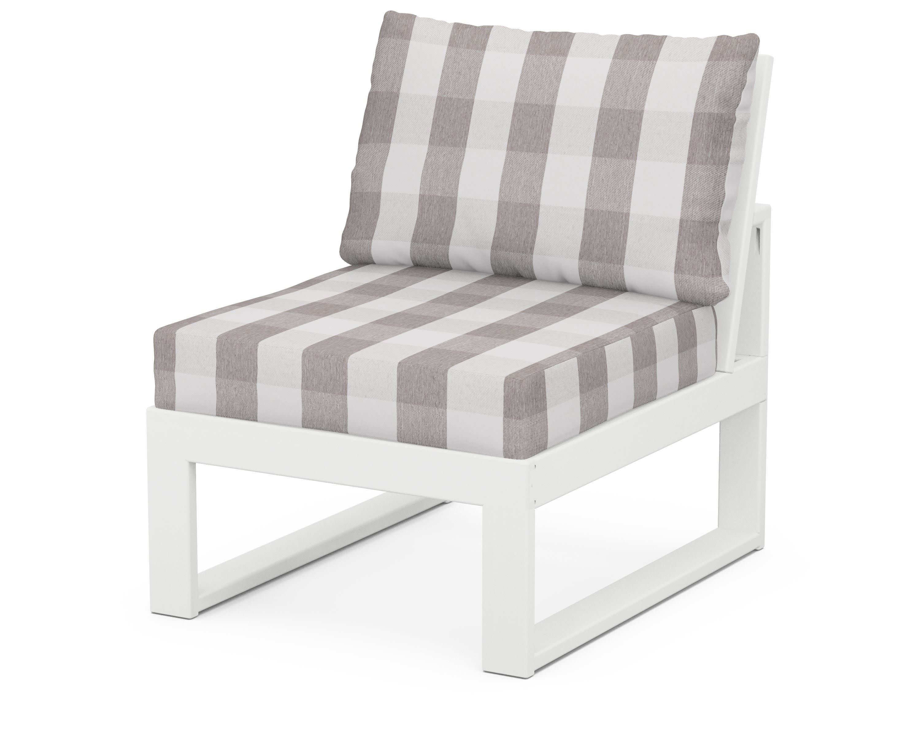 Modular Armless Chair in White / Buffalo Plaid Grey Mist